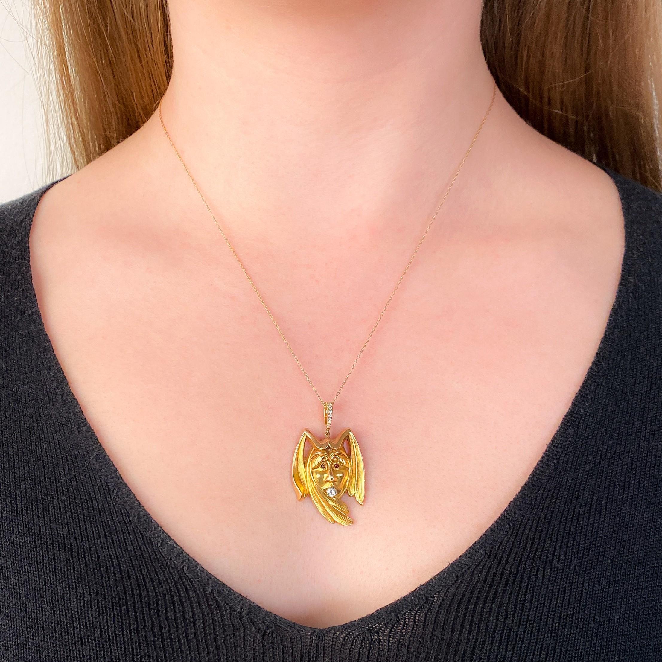 Taglio rotondo Ciondolo antico da giullare in oro 14k in vendita