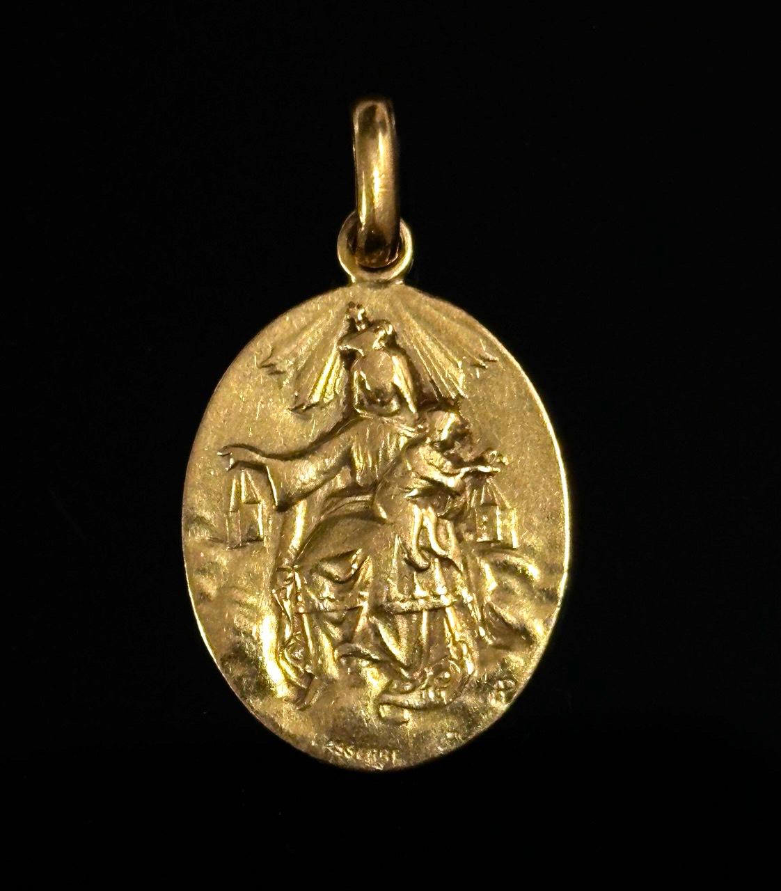 Antique Jesus Christ Virgin Mary Pendant 18 ct Yellow Gold Art Nouveau Lasserre 5