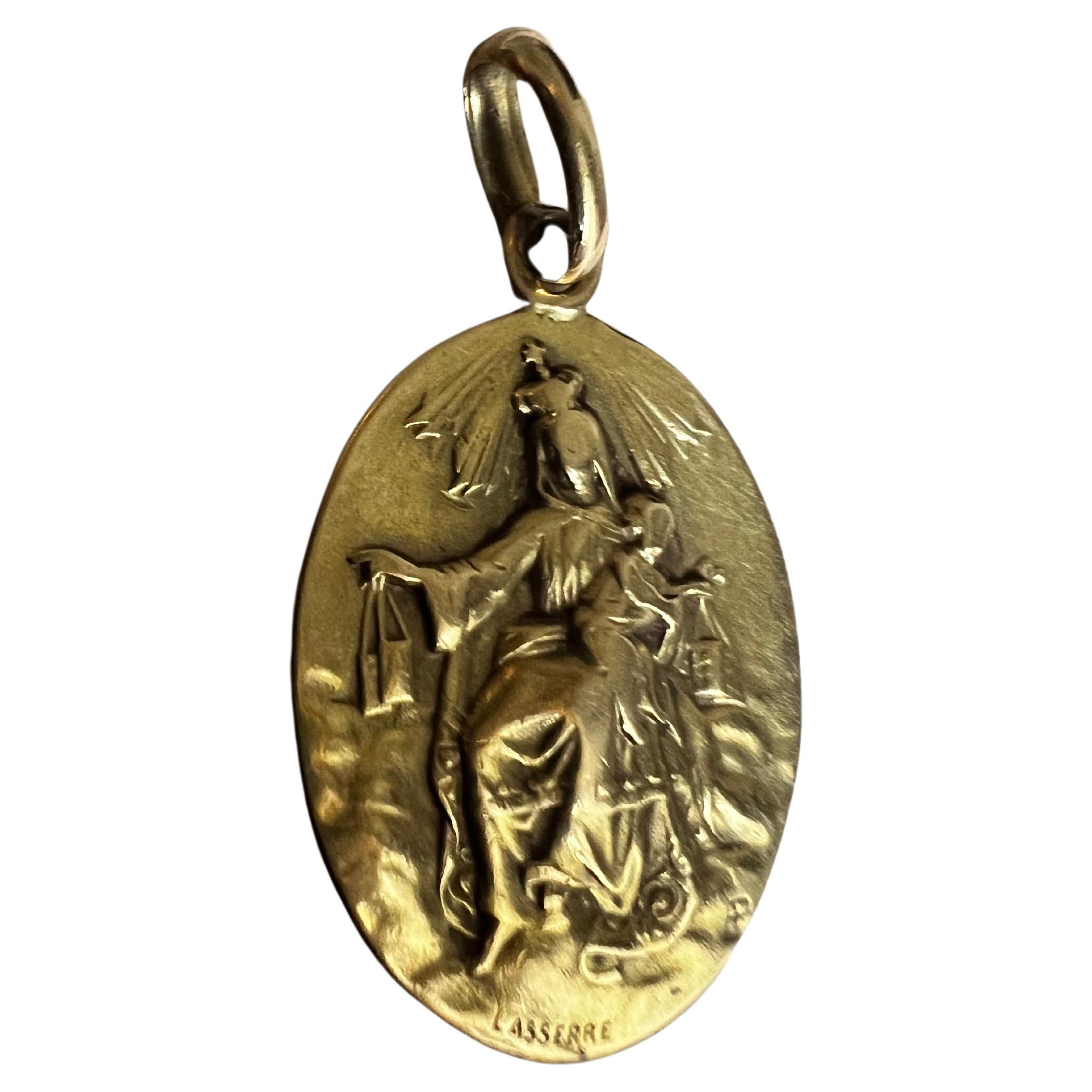 Christ and Virgin Mary Double Side Medal. It’s made of 18 ct Solid Gold. Created in France in Art Nouveau period (1895/1914 years) by prominent French artist engraver Lasserre. Signed Lasserre on both sides.
Firmin Pierre Lasserre, a sculptor born