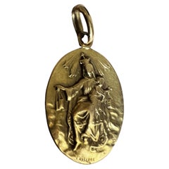 Antique Jesus Christ Virgin Mary Pendant 18 ct Yellow Gold Art Nouveau Lasserre 