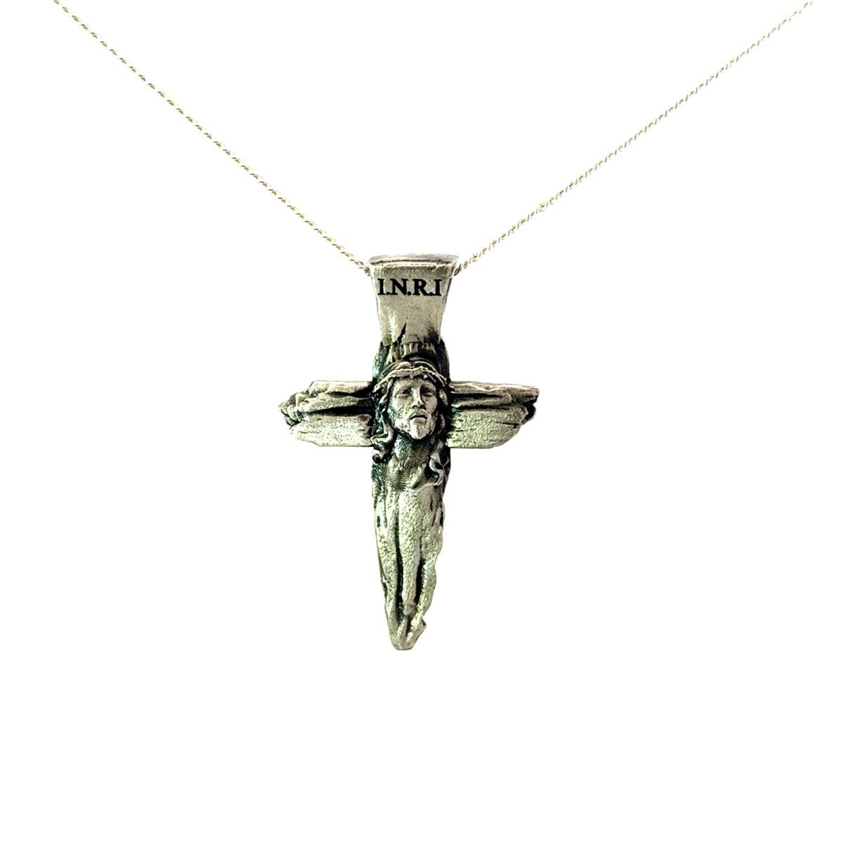 Rétro Antico ciondolo cattolico con Gesù in croce realizzato in argento sterling 925 in vendita