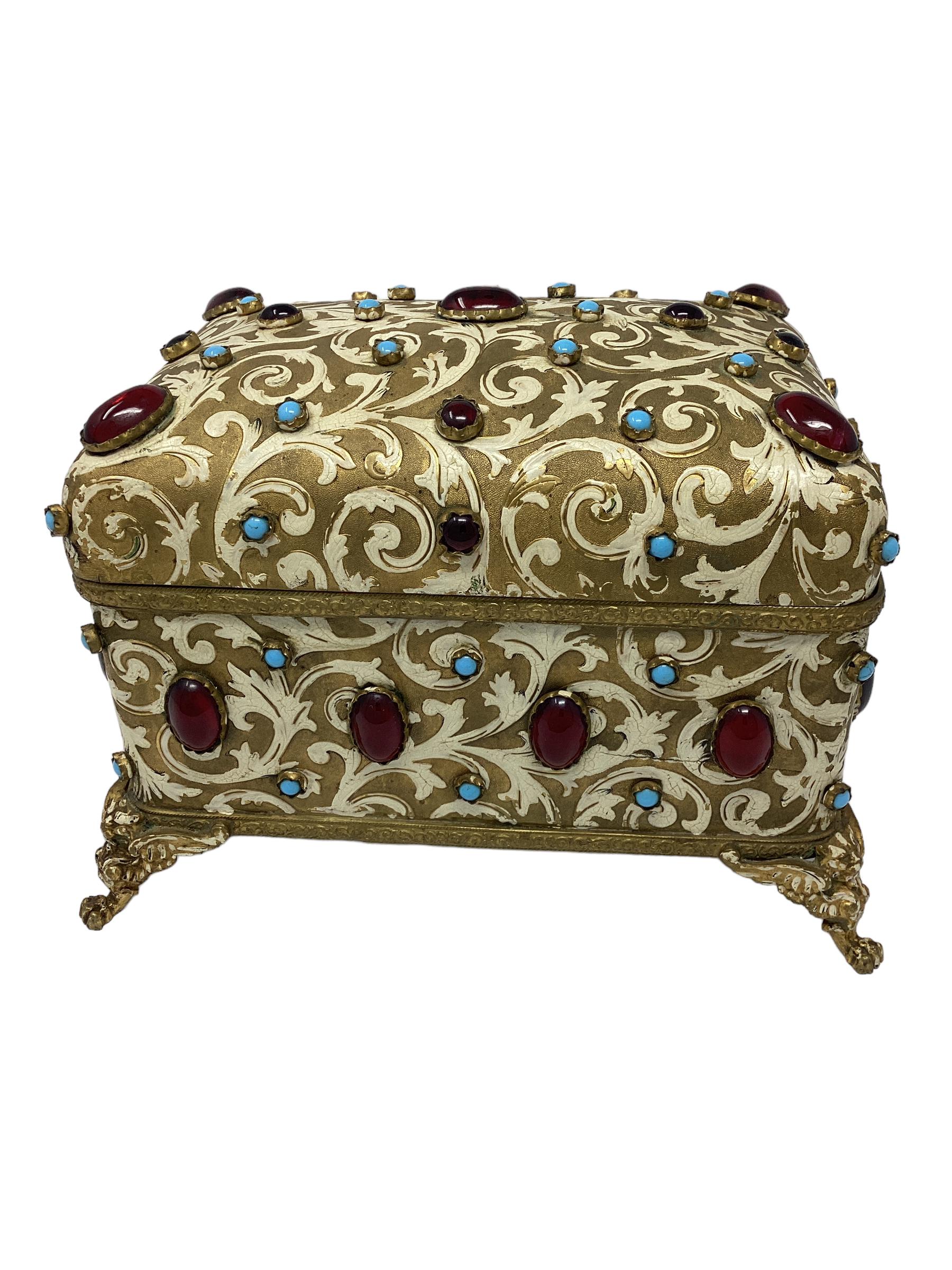 Antique Jewel Encrusted Gilt Bronze Dome Top Box For Sale 3