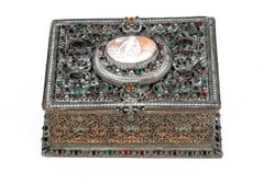Antique Jeweled Gilt Filigree Casque with Stones and Cameo