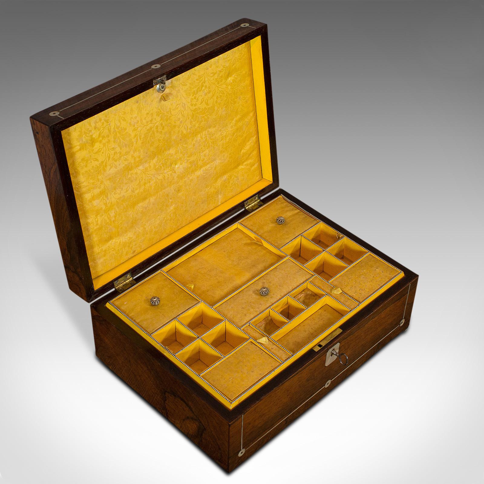 Mother-of-Pearl Antique Jewelry Box, English, Rosewood, Mother of Pearl, Sewing, Victorian