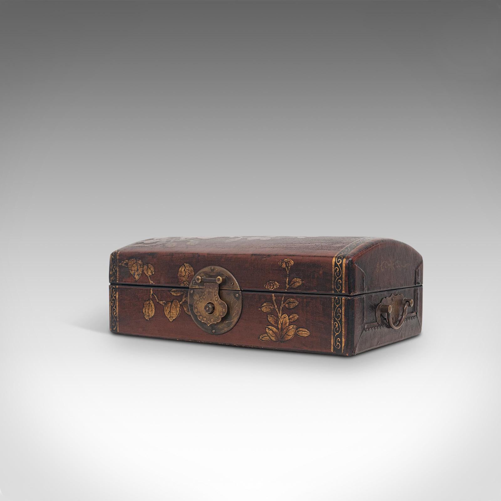 Antique Jewelry Box, Japanese, Leather, Desk Caddy, Meiji Period, circa 1900 In Good Condition In Hele, Devon, GB