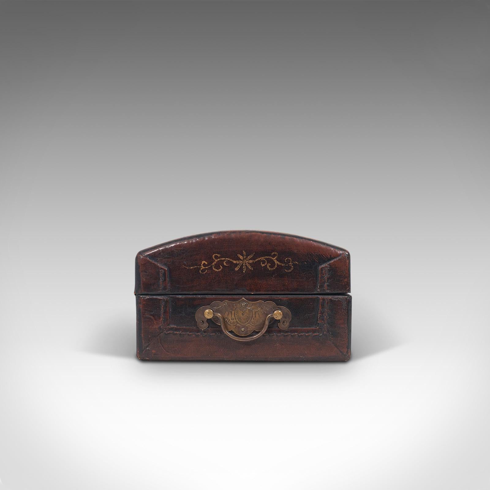 19th Century Antique Jewelry Box, Japanese, Leather, Desk Caddy, Meiji Period, circa 1900