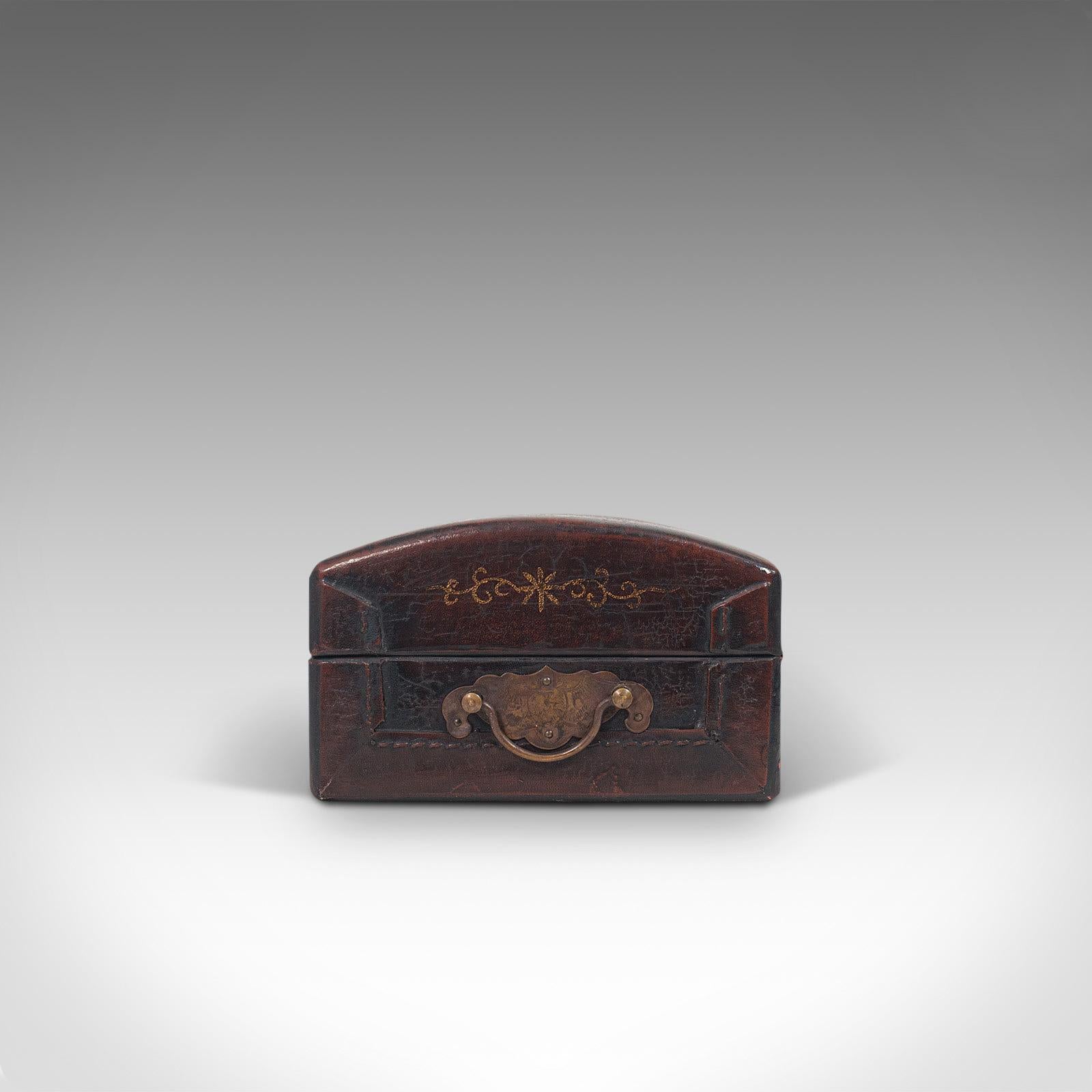 Antique Jewelry Box, Japanese, Leather, Desk Caddy, Meiji Period, circa 1900 1
