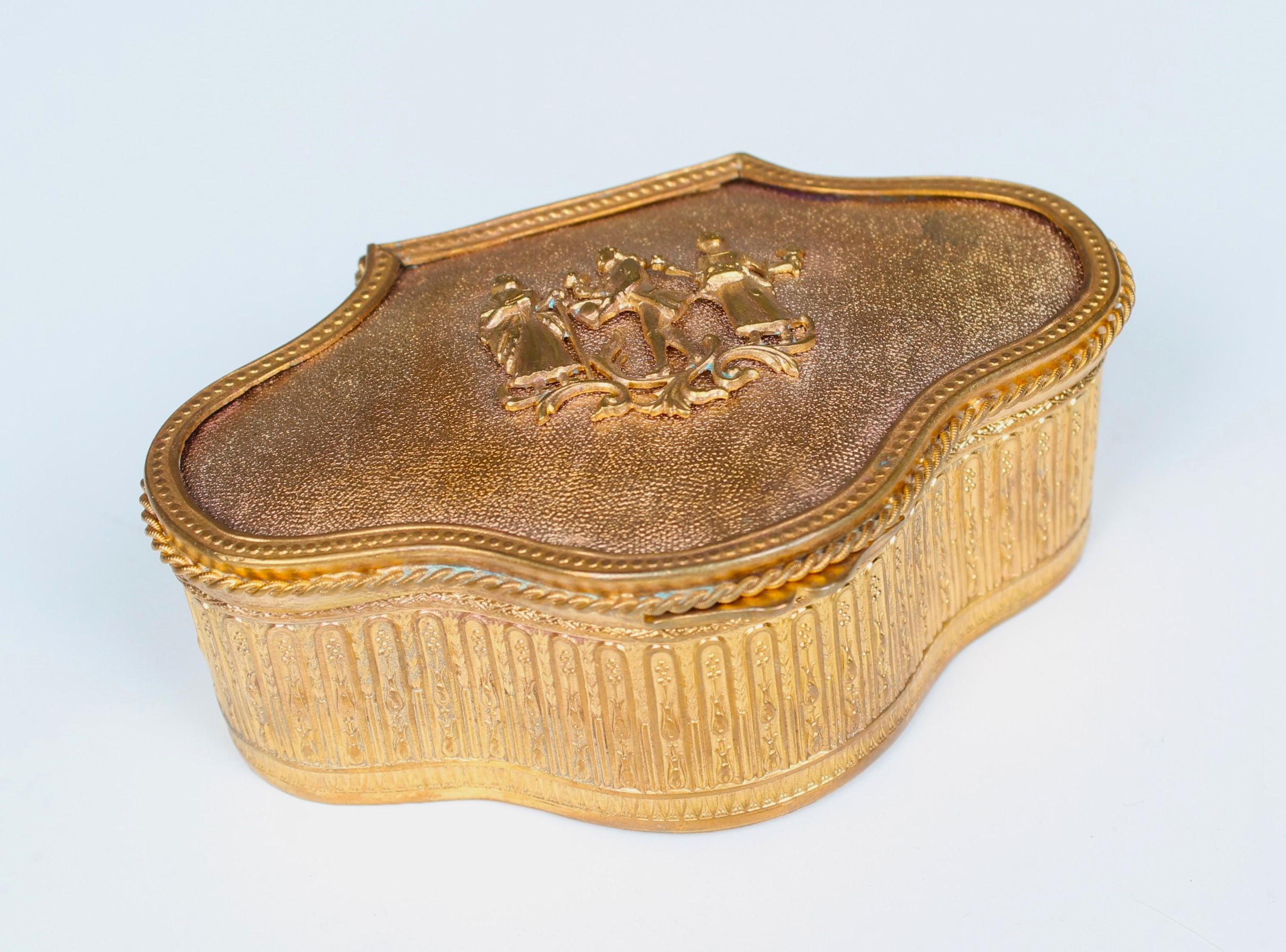 Victorien tardif Boîte à bijoux ancienne, 1880s, France, Bronze Dorée, Laiton doré, Société Parisienne en vente