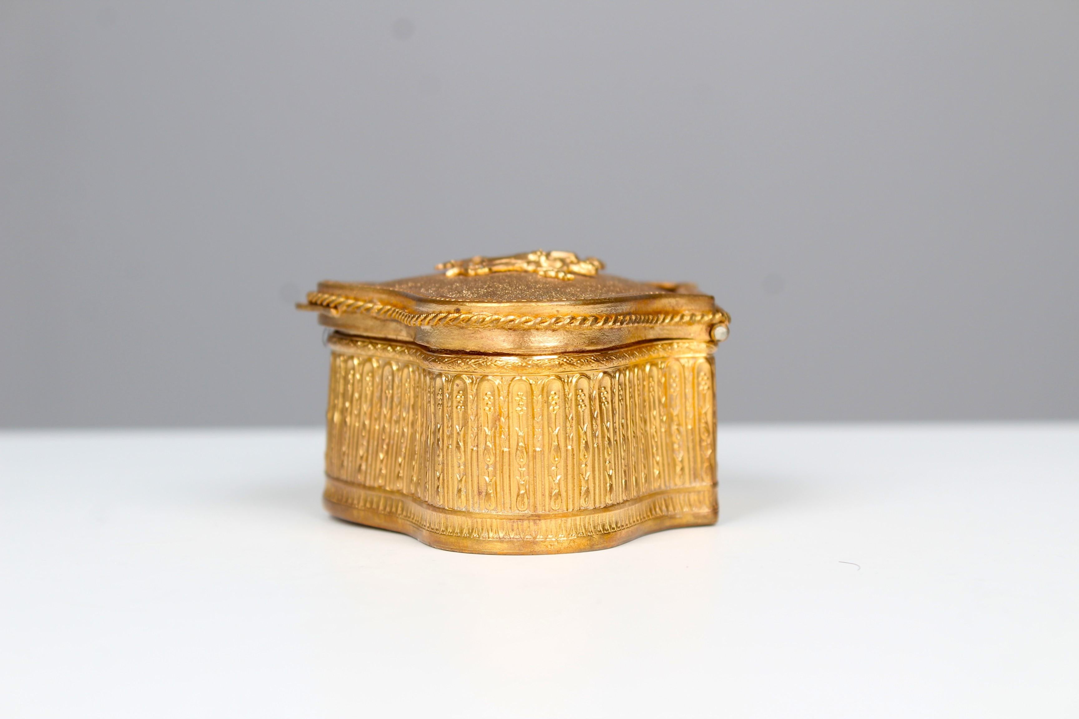 19th Century Antique Jewelry Box, 1880s, France, Bronze Dorée, Gilt Brass, Parisian Society For Sale
