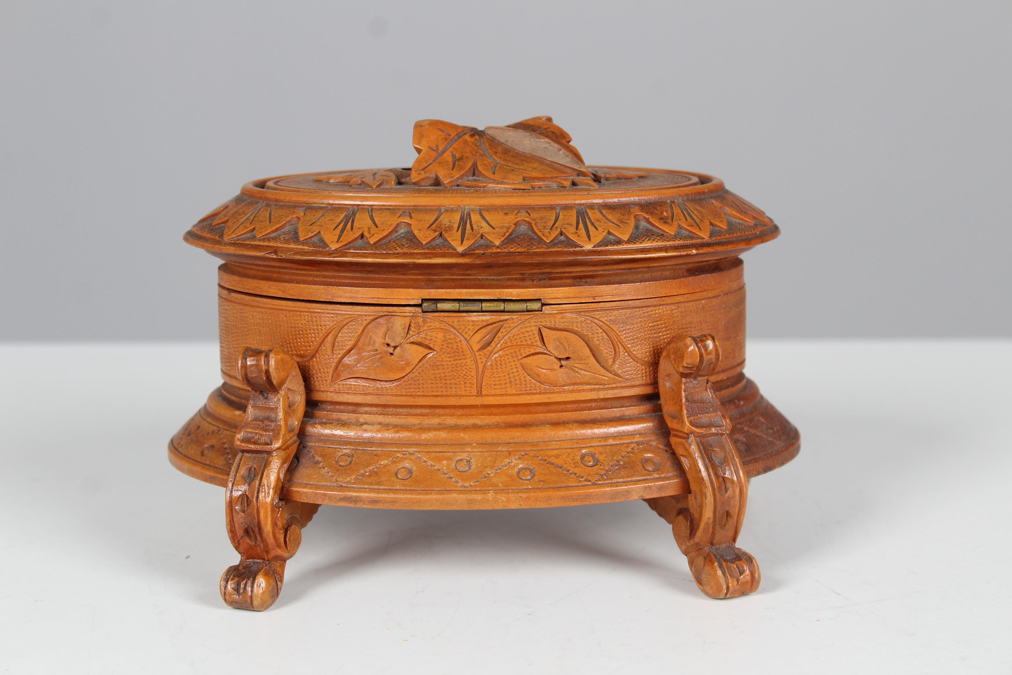 French Antique Jewelry Box, Carved Wood, Fontainebleau, France, circa 1910