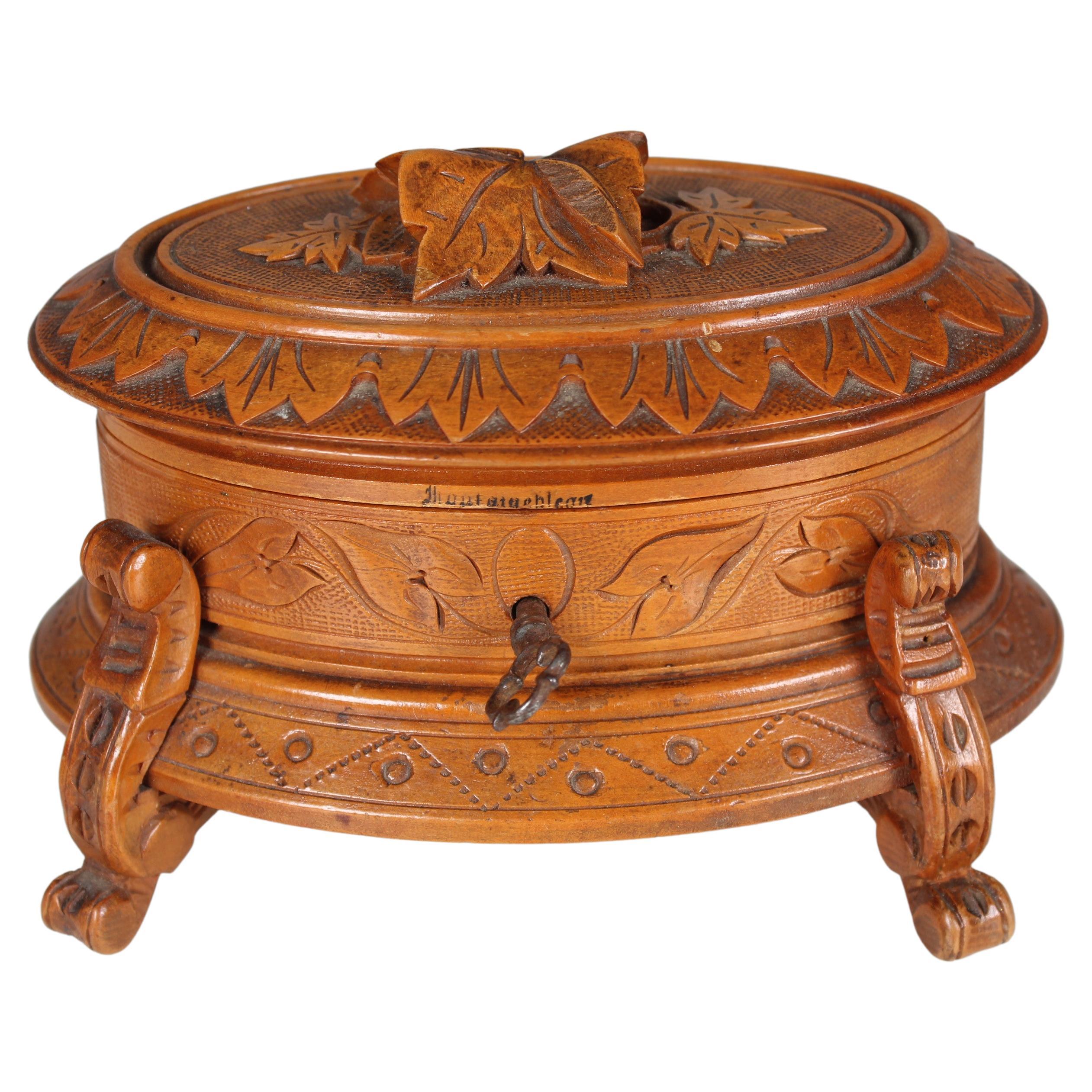 Antique Jewelry Box, Carved Wood, Fontainebleau, France, circa 1910