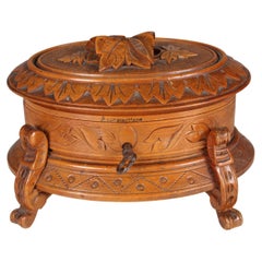 Antique Jewelry Box, Carved Wood, Fontainebleau, France, circa 1910