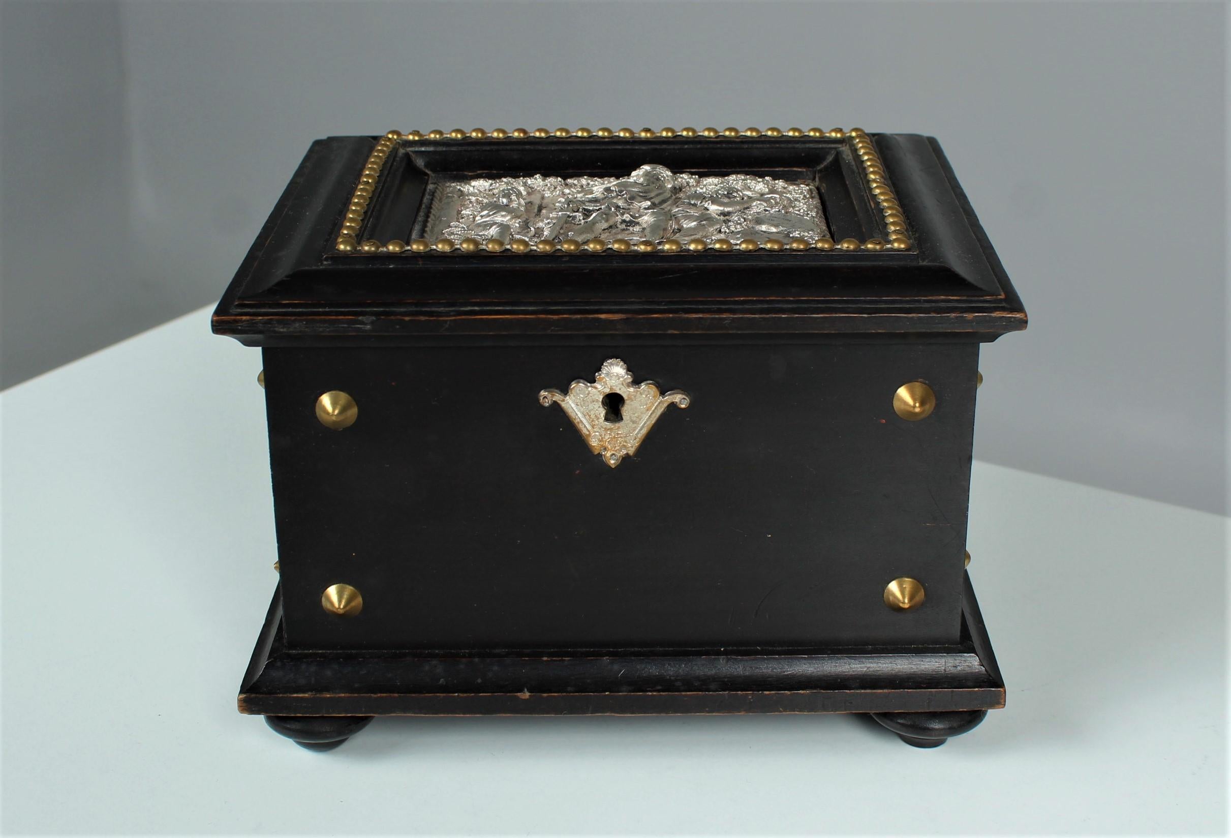 Unknown Antique Jewelry Box, Small Chest, Silver Ornament, circa 1900 For Sale