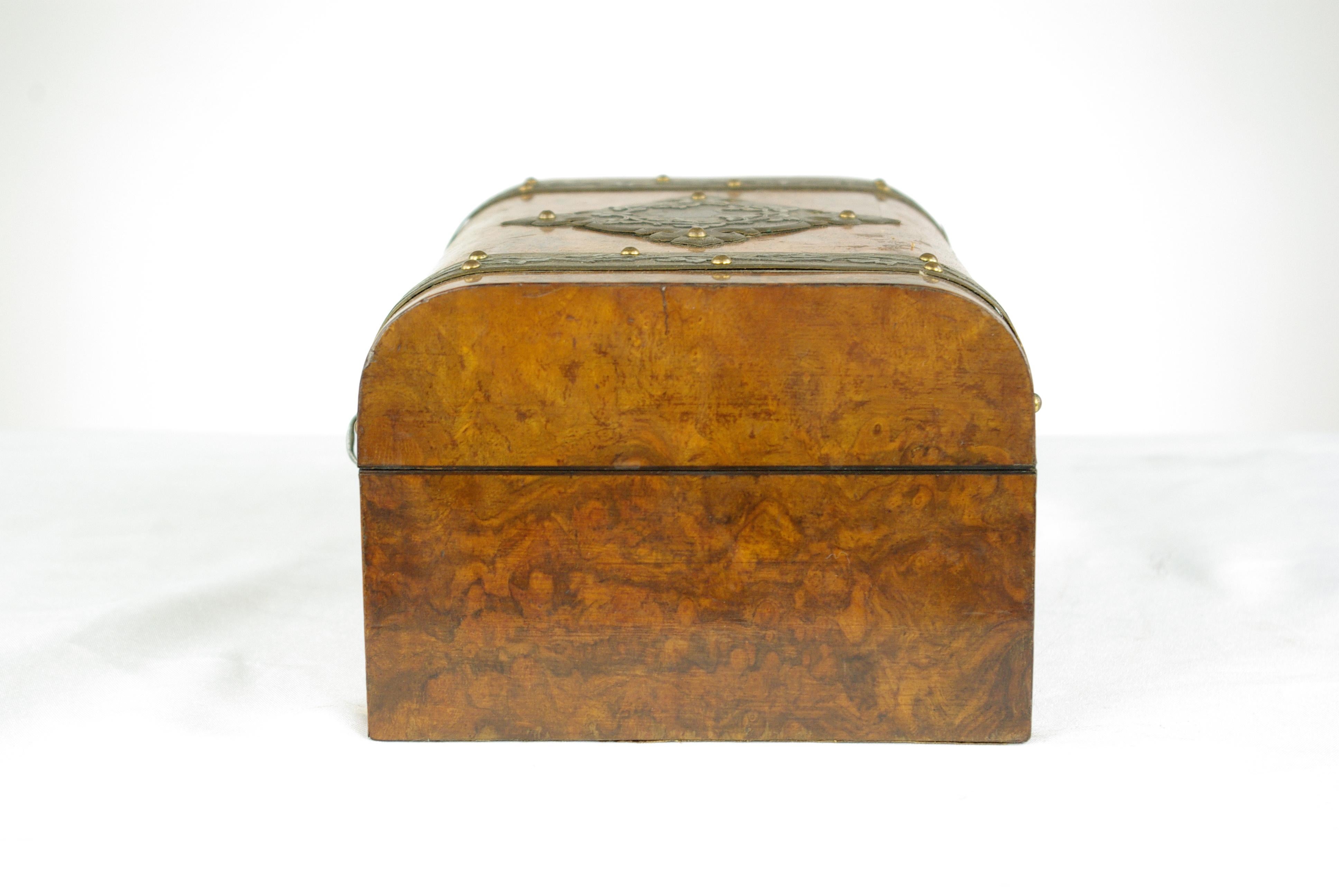 Scottish Antique Jewelry Box, Walnut Box, Silk Lined Box, Dome Top, Scotland, 1880