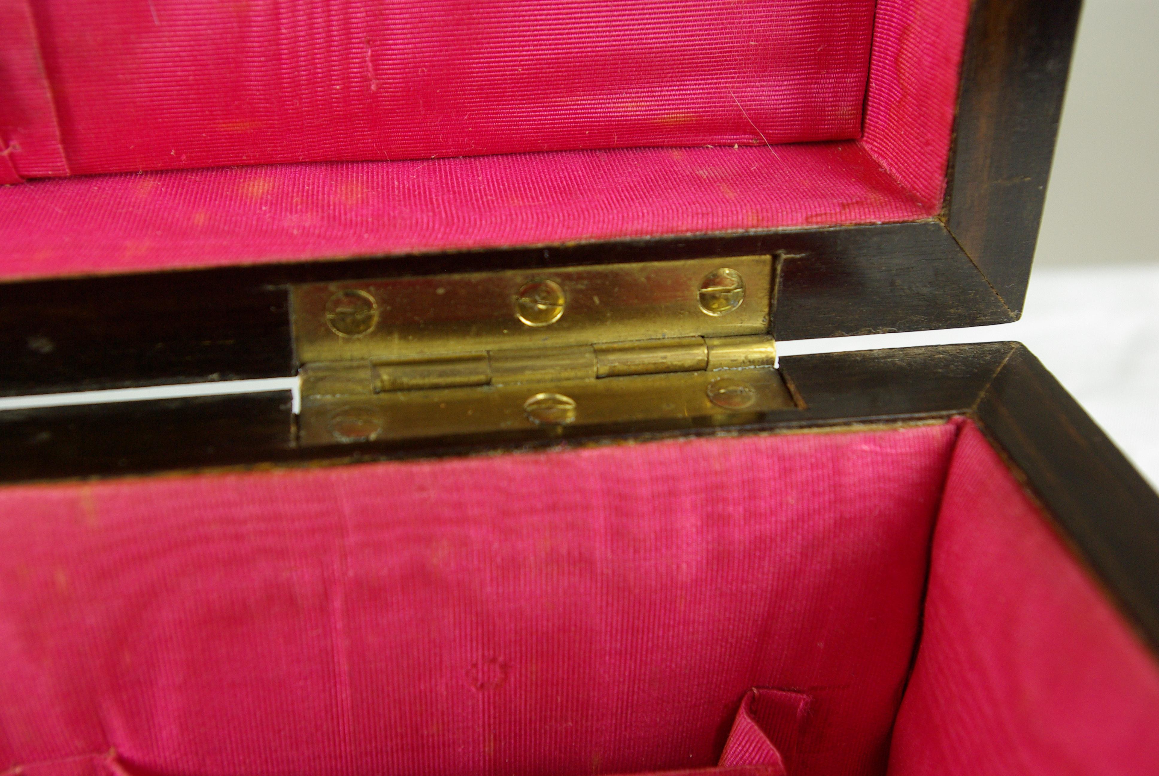 Late 19th Century Antique Jewelry Box, Walnut Box, Silk Lined Box, Dome Top, Scotland, 1880