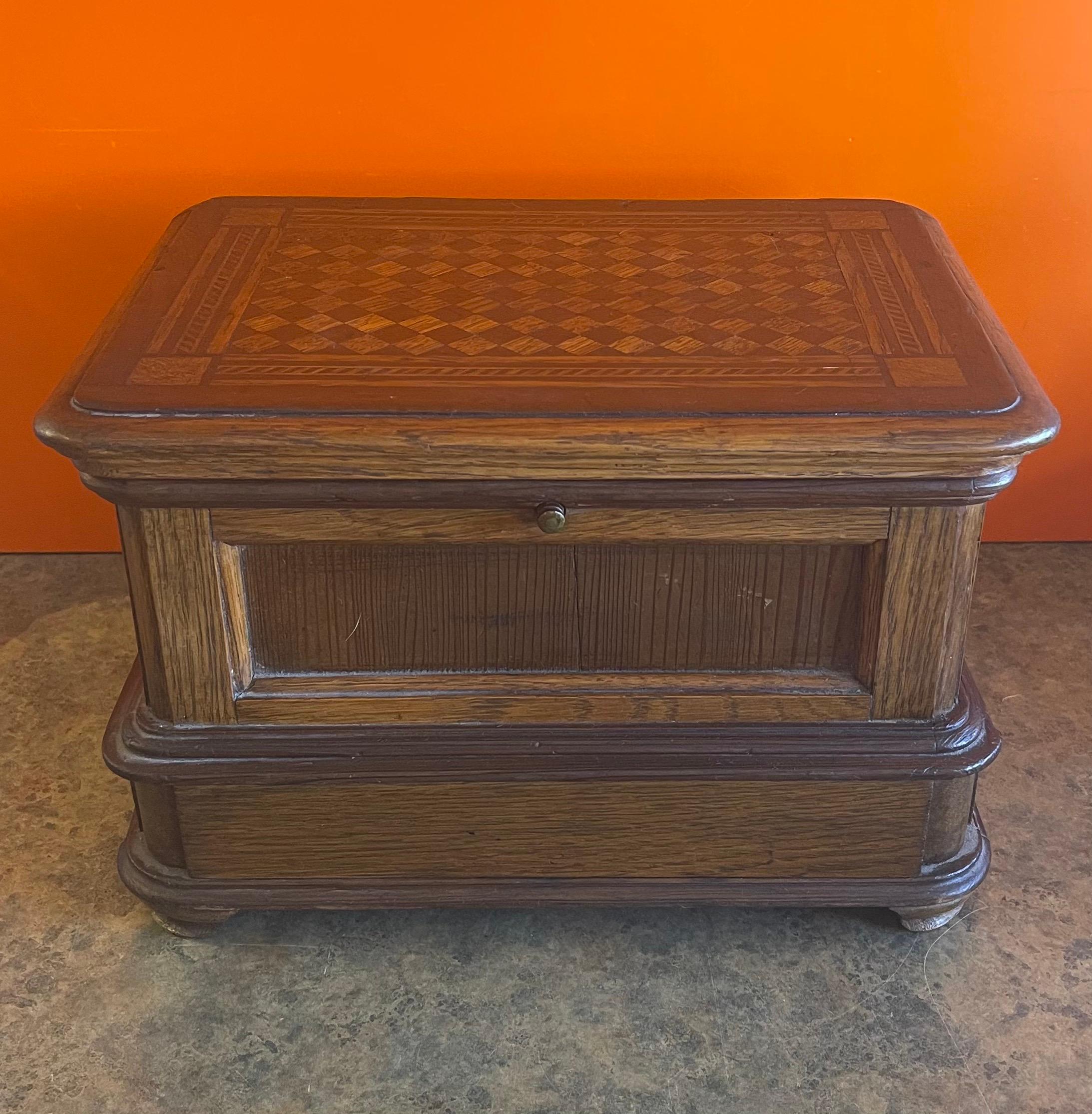 Antique Jewelry Box with Inlaid Wood Top For Sale 3