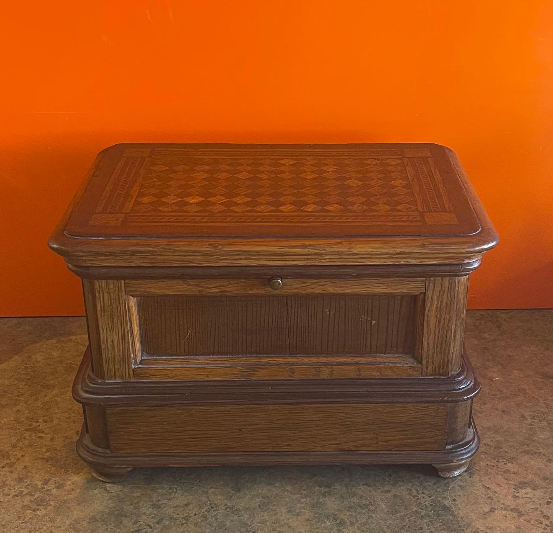 Antique Jewelry Box with Inlaid Wood Top For Sale 5