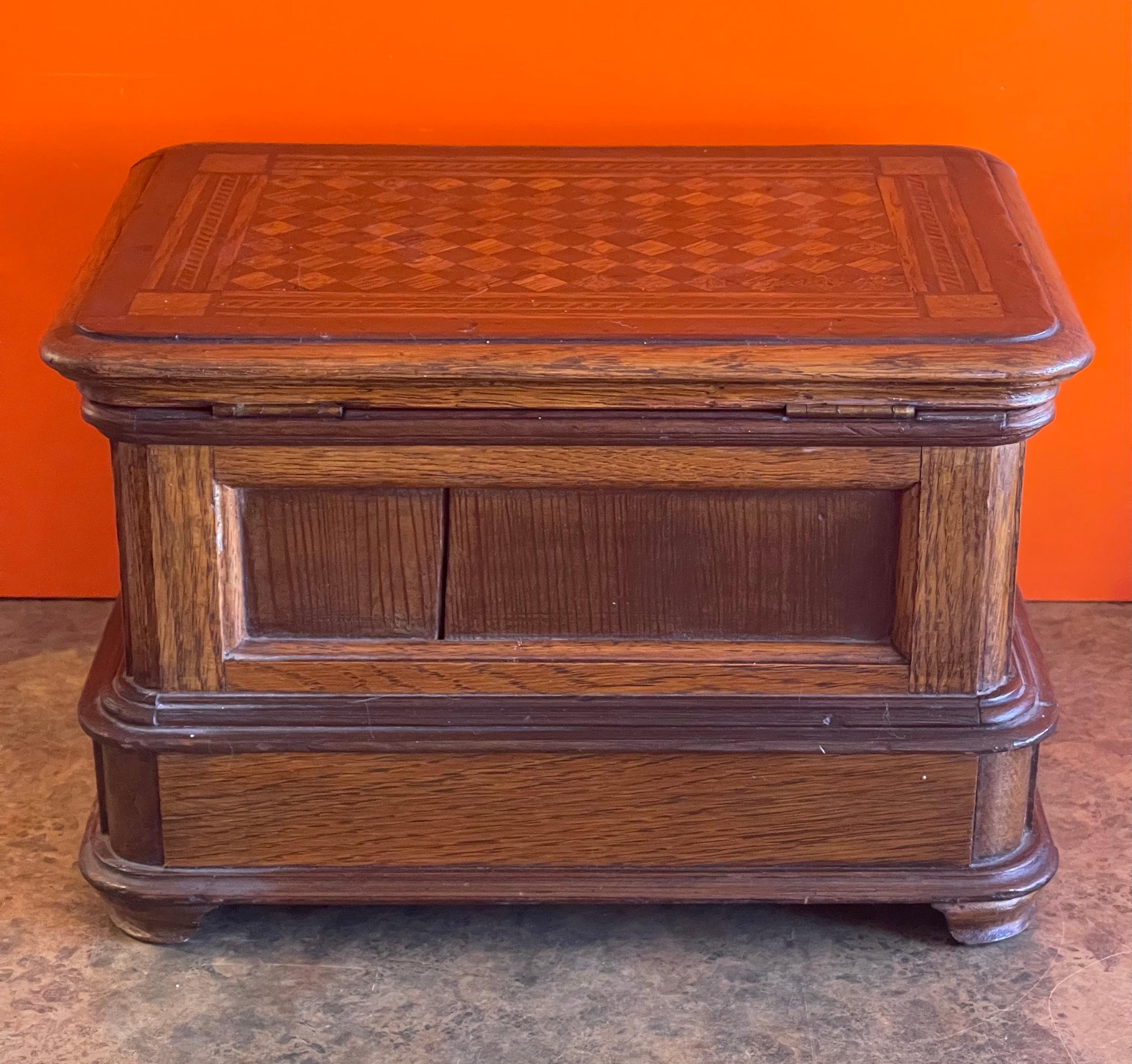 20th Century Antique Jewelry Box with Inlaid Wood Top For Sale