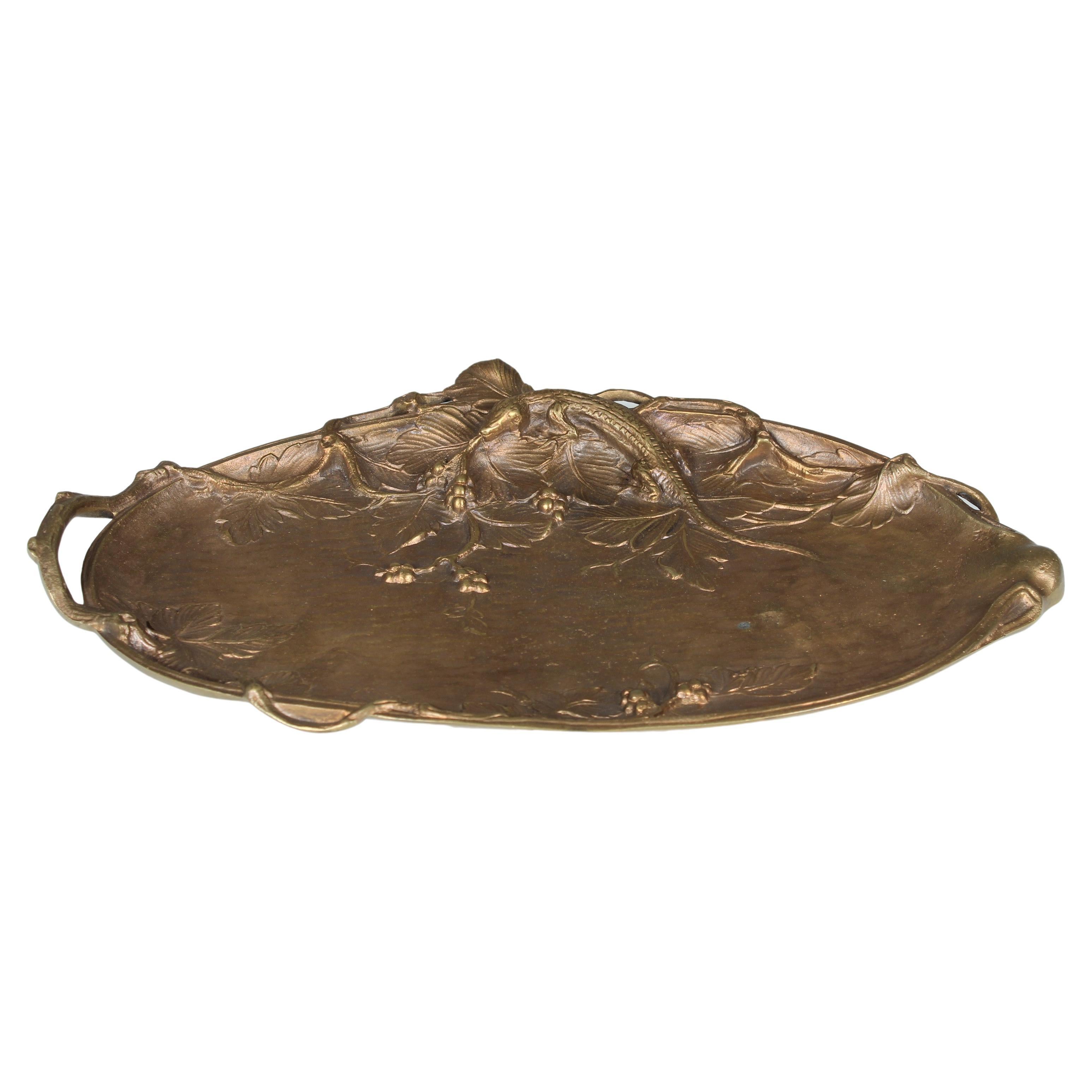 Antique Jewelry Tray, Art Nouveau, Gilded Bronze For Sale
