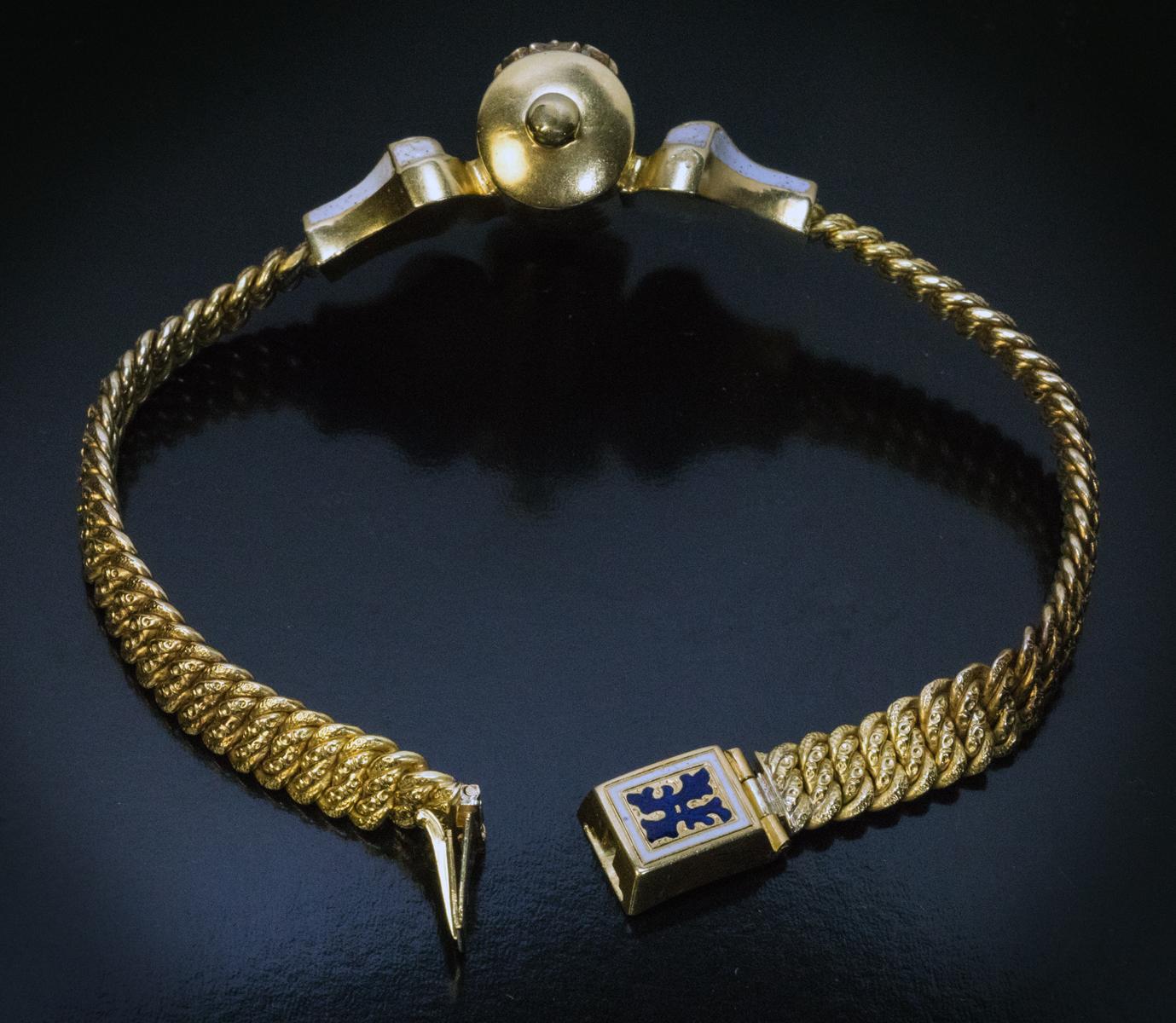 Victorian Antique Jewish Garnet Enamel Gold Torah Scroll Bracelet