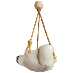 Antique Jewish Oil Lamp Design Hand Carved Alabaster Pendant Fixture, circa 1900