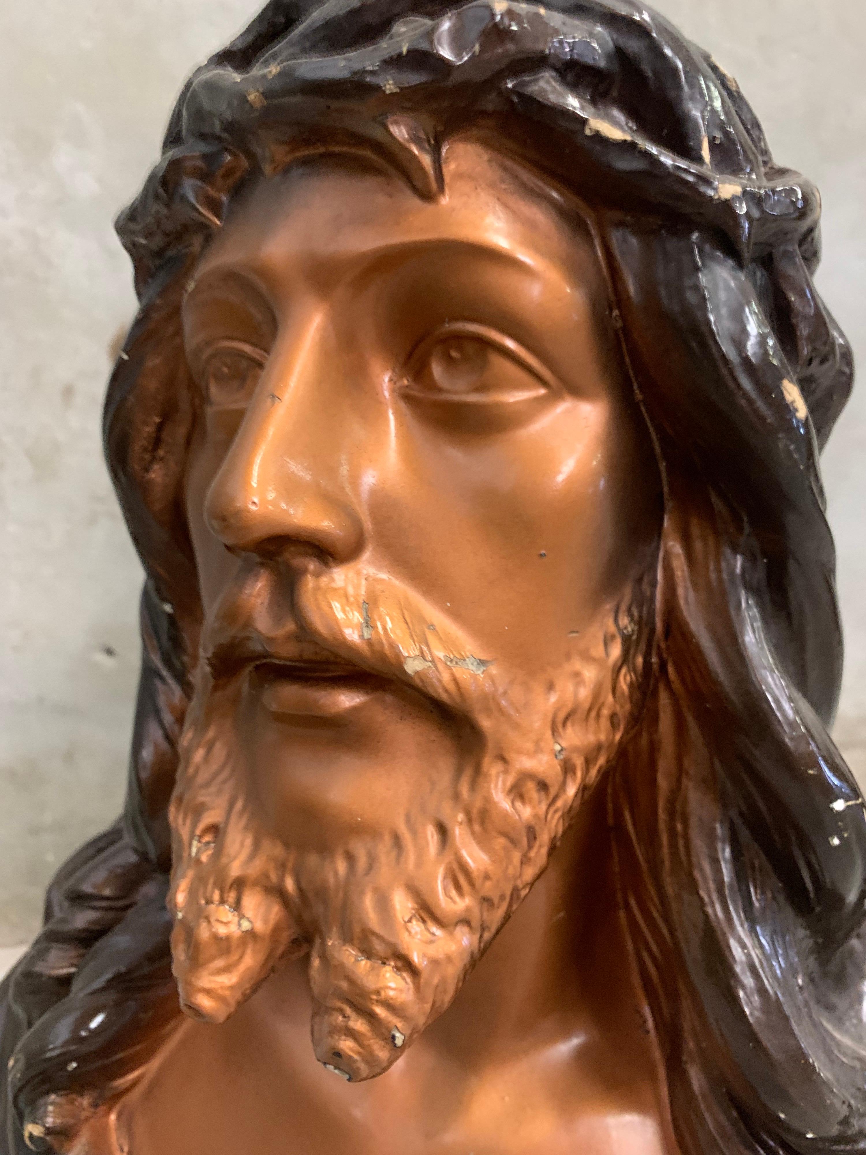 Other Antique Jezus Bust by Jean Carli France 1920, Glazed Plaster