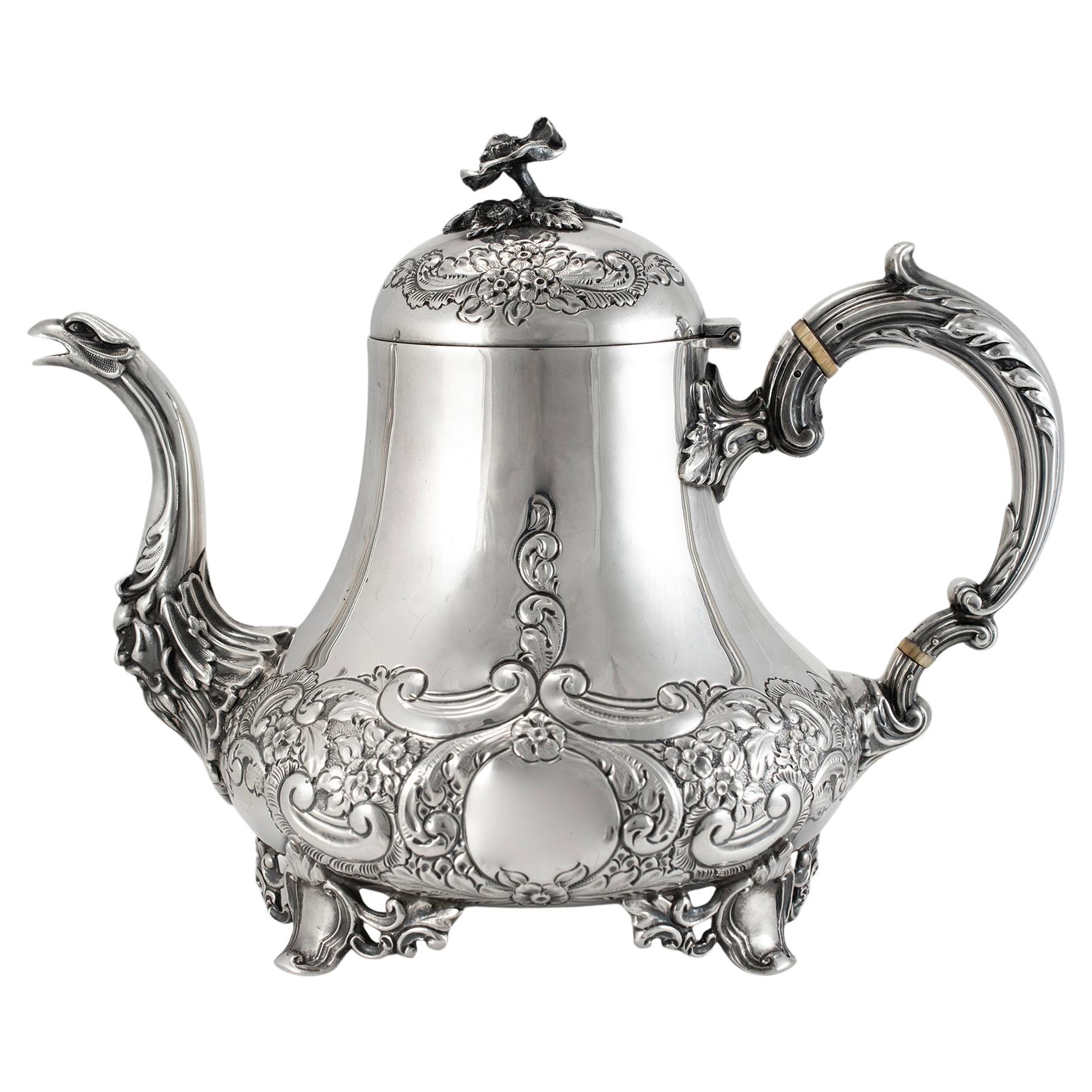 Antique j.g Ltd Heavy 925 Sterling Silver a Teapot With Hinged Cover