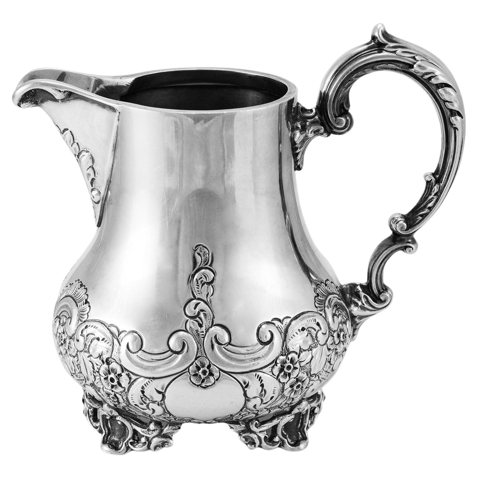 Antique J.G Ltd Heavy 925 Sterling Silver Hand Chase Cream Pitcher Pot