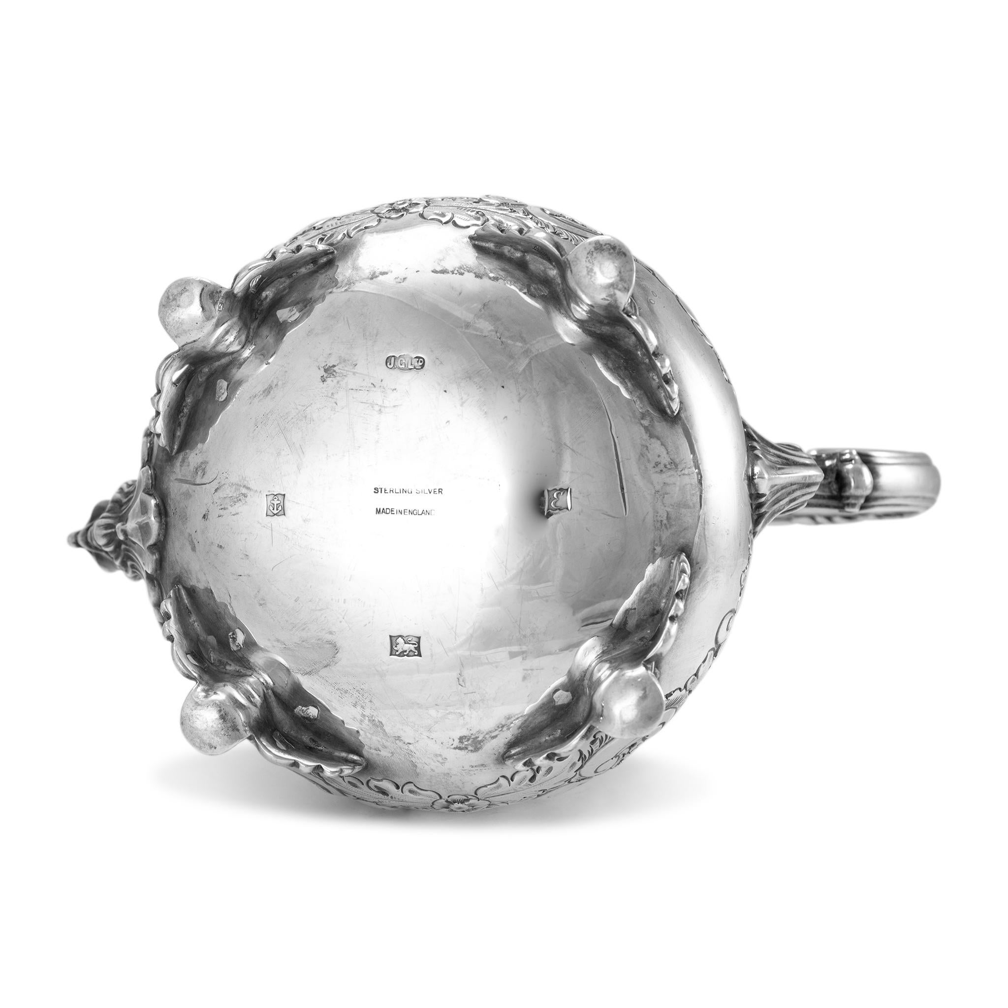 Antique j.g Ltd Heavy 925 Sterling Silver Hot Water Kettle With Hinged Cover For Sale 4