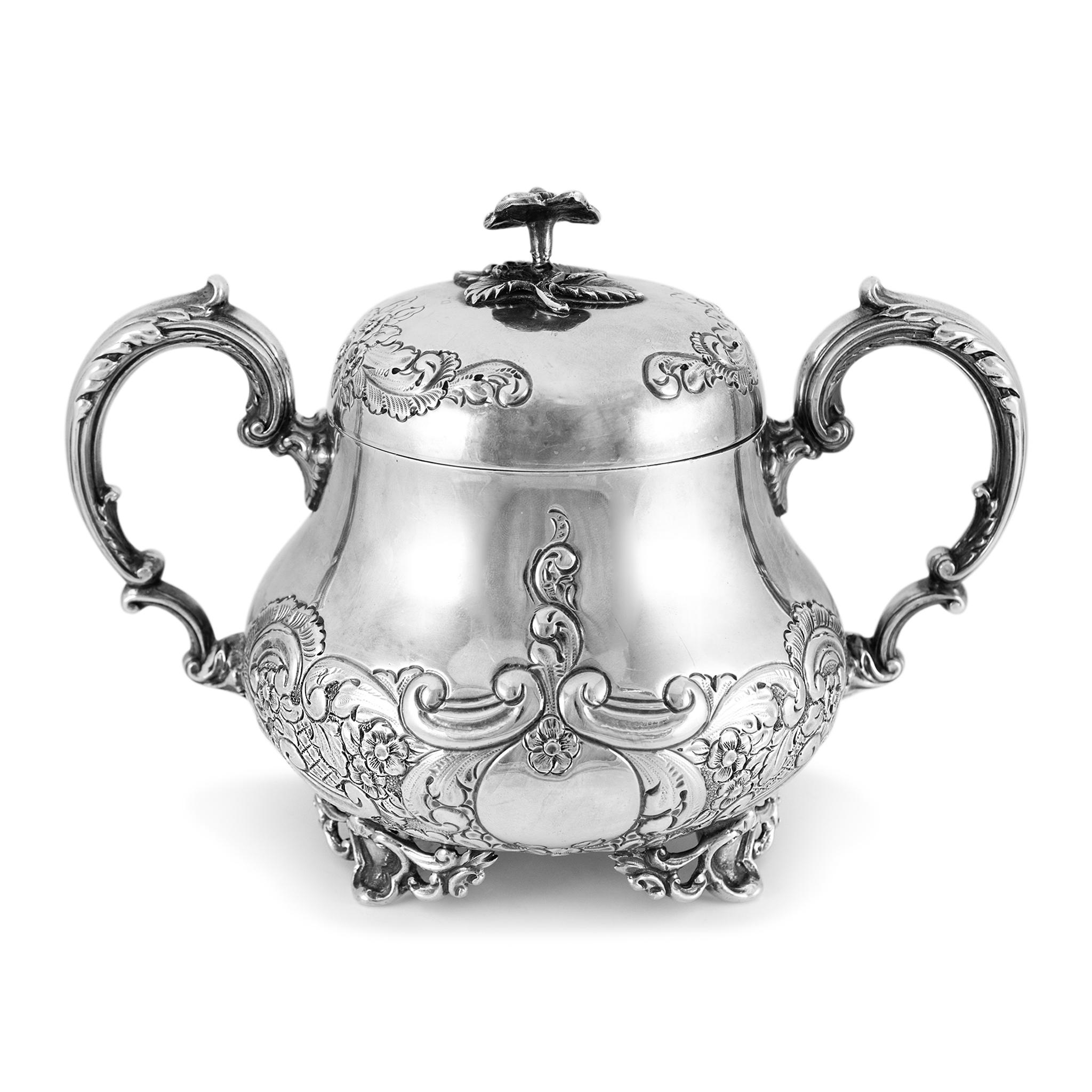 Antico set da tè individuale in argento 925 j.g Ltd Heavy Sterling Silver Sugar Bowl & Cover In condizioni ottime in vendita a Houston, TX