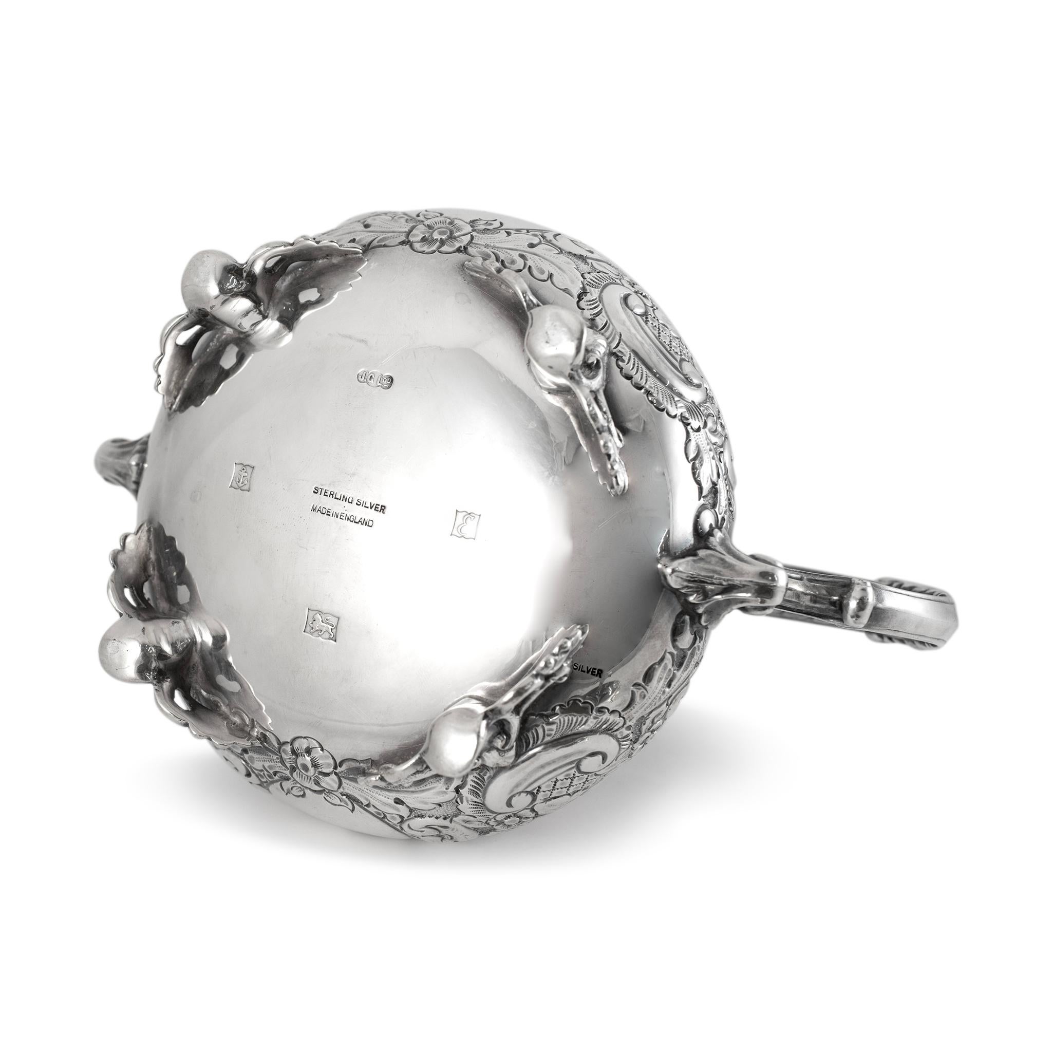 Antico set da tè individuale in argento 925 j.g Ltd Heavy Sterling Silver Sugar Bowl & Cover in vendita 1