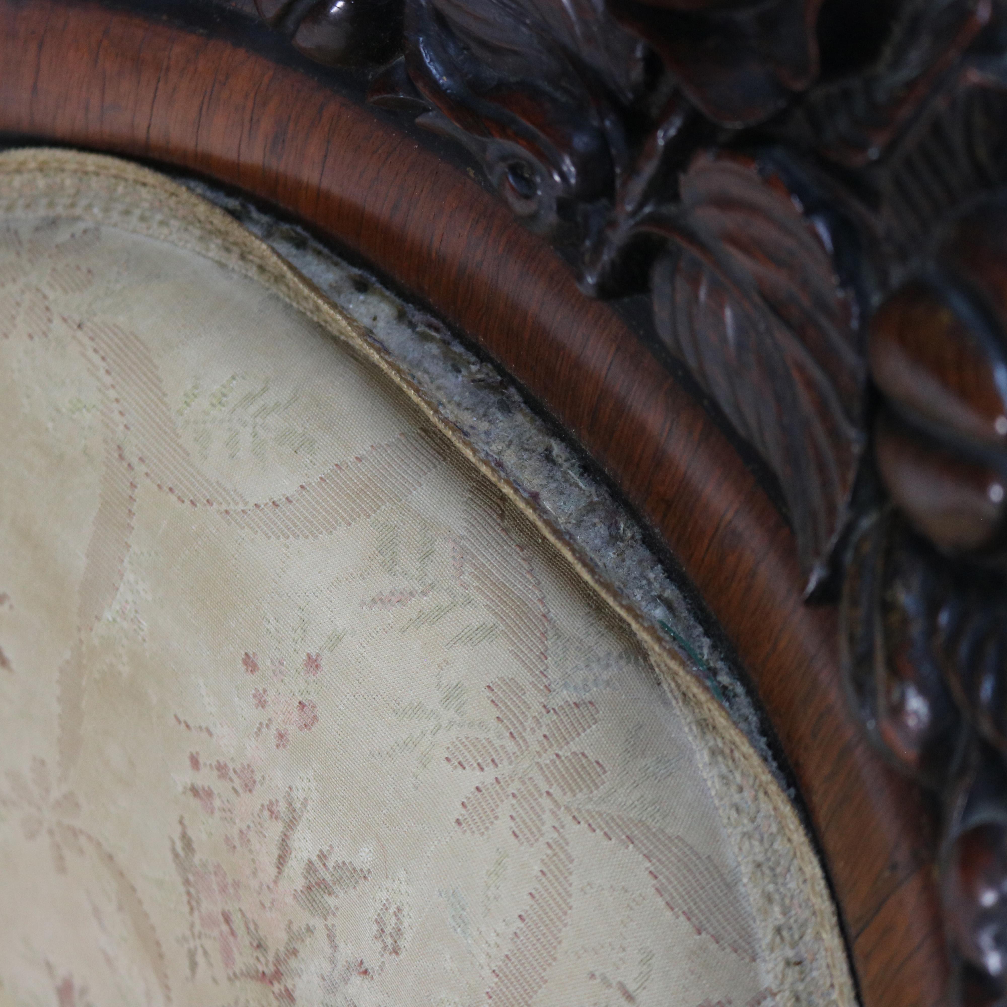 Antique JH Belter Victorian Rocco Carved Rosewood Slipper Chair c1870 For Sale 5