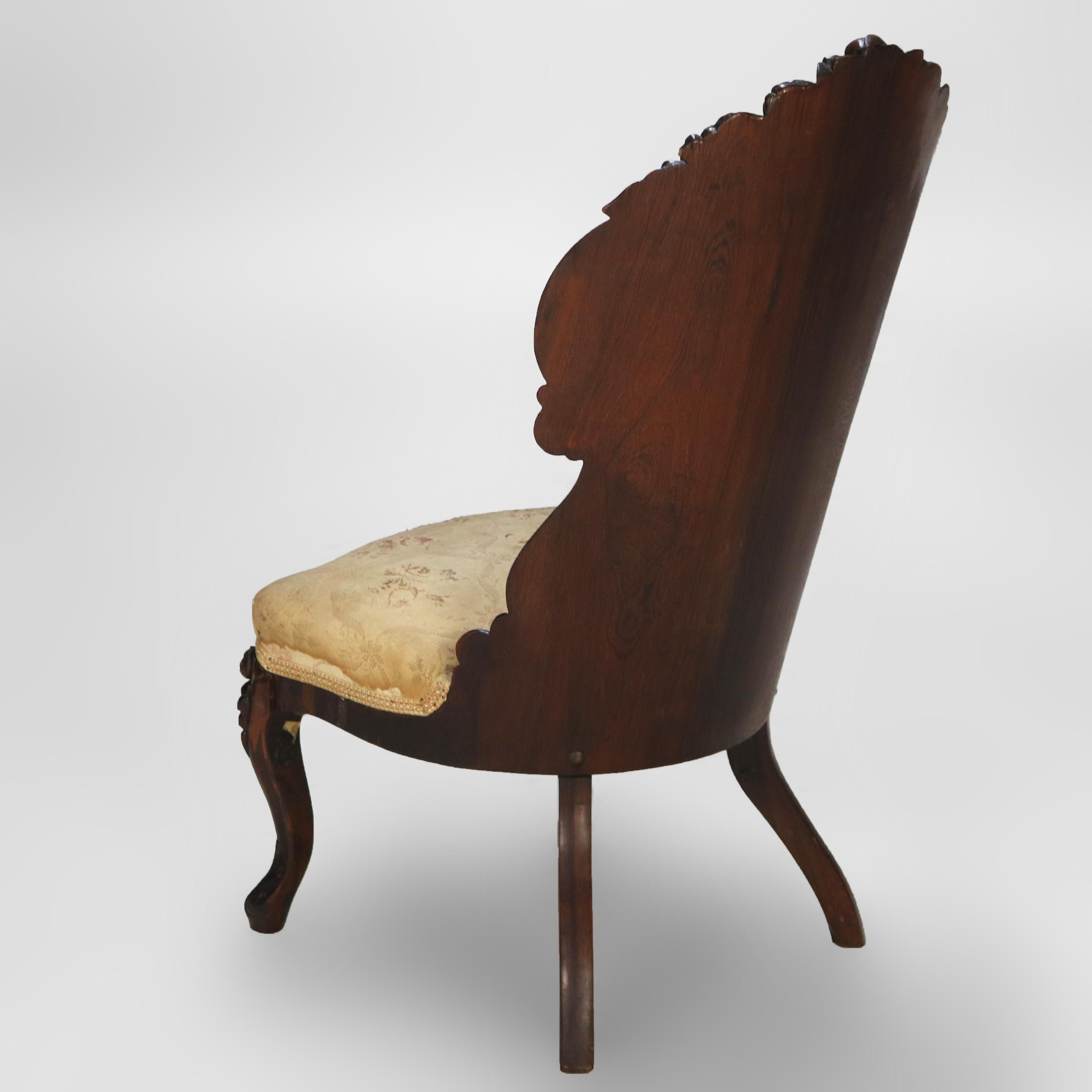 Antique JH Belter Victorian Rocco Carved Rosewood Slipper Chair c1870 For Sale 6