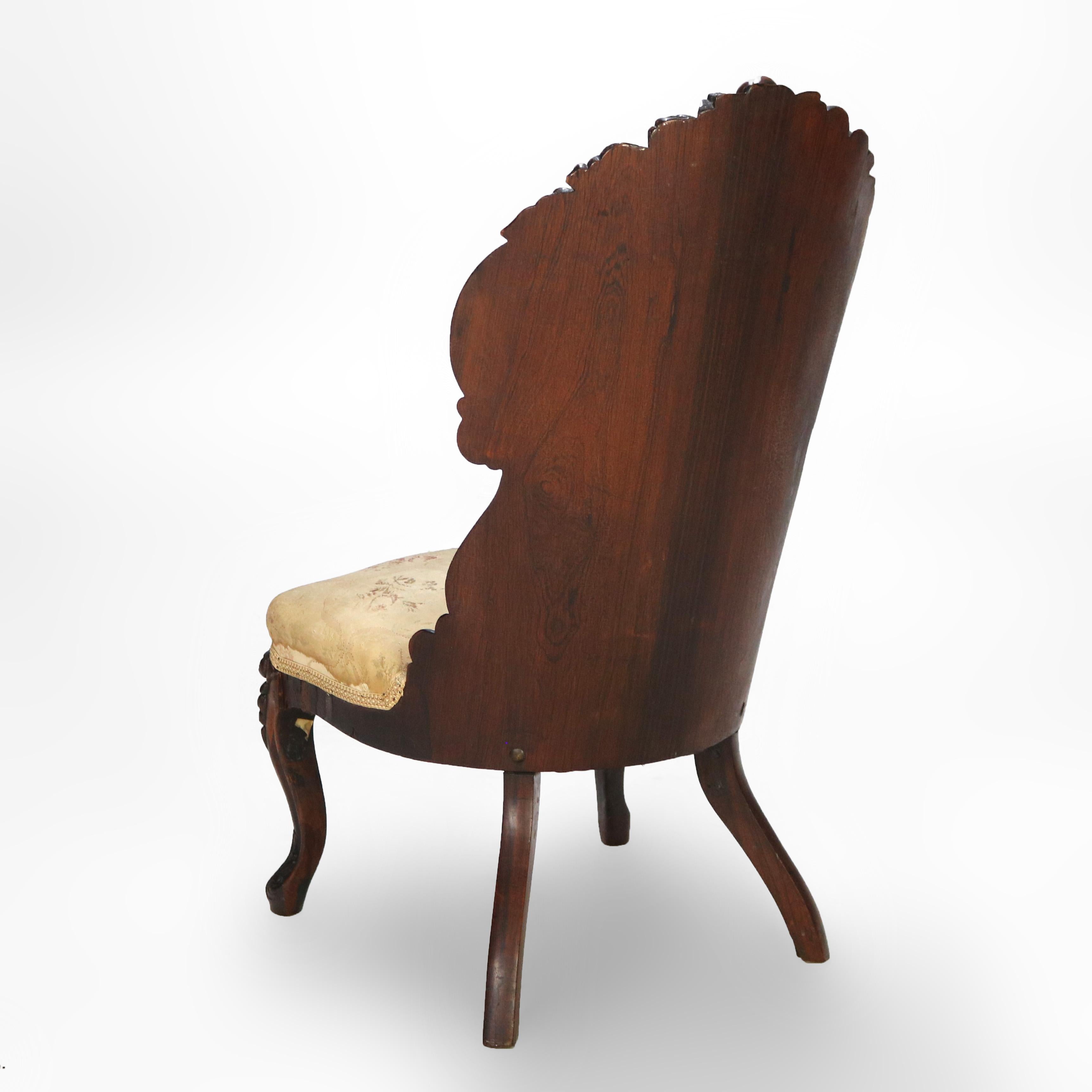 Antique JH Belter Victorian Rocco Carved Rosewood Slipper Chair c1870 For Sale 8