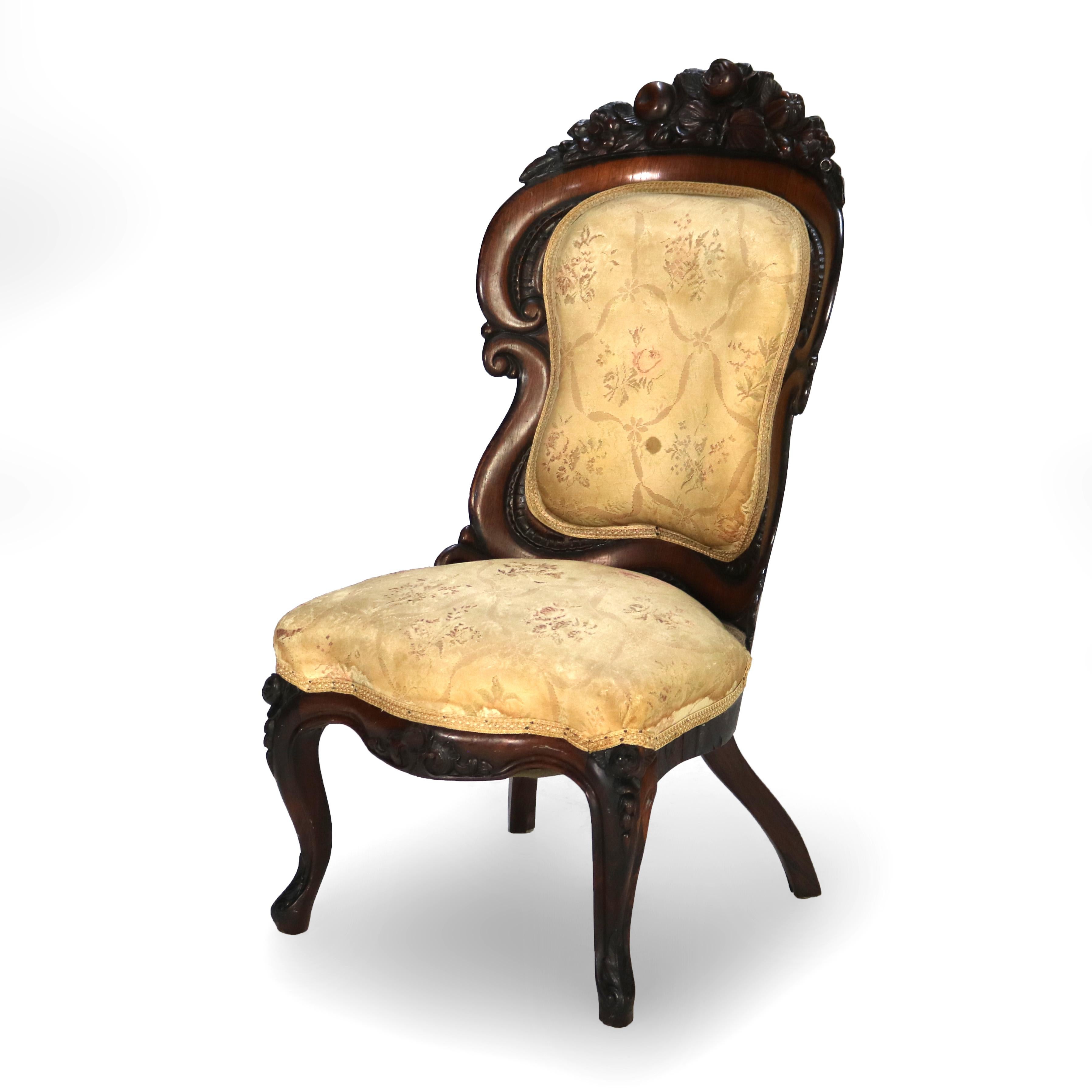Antique JH Belter Victorian Rocco Carved Rosewood Slipper Chair c1870 In Good Condition For Sale In Big Flats, NY
