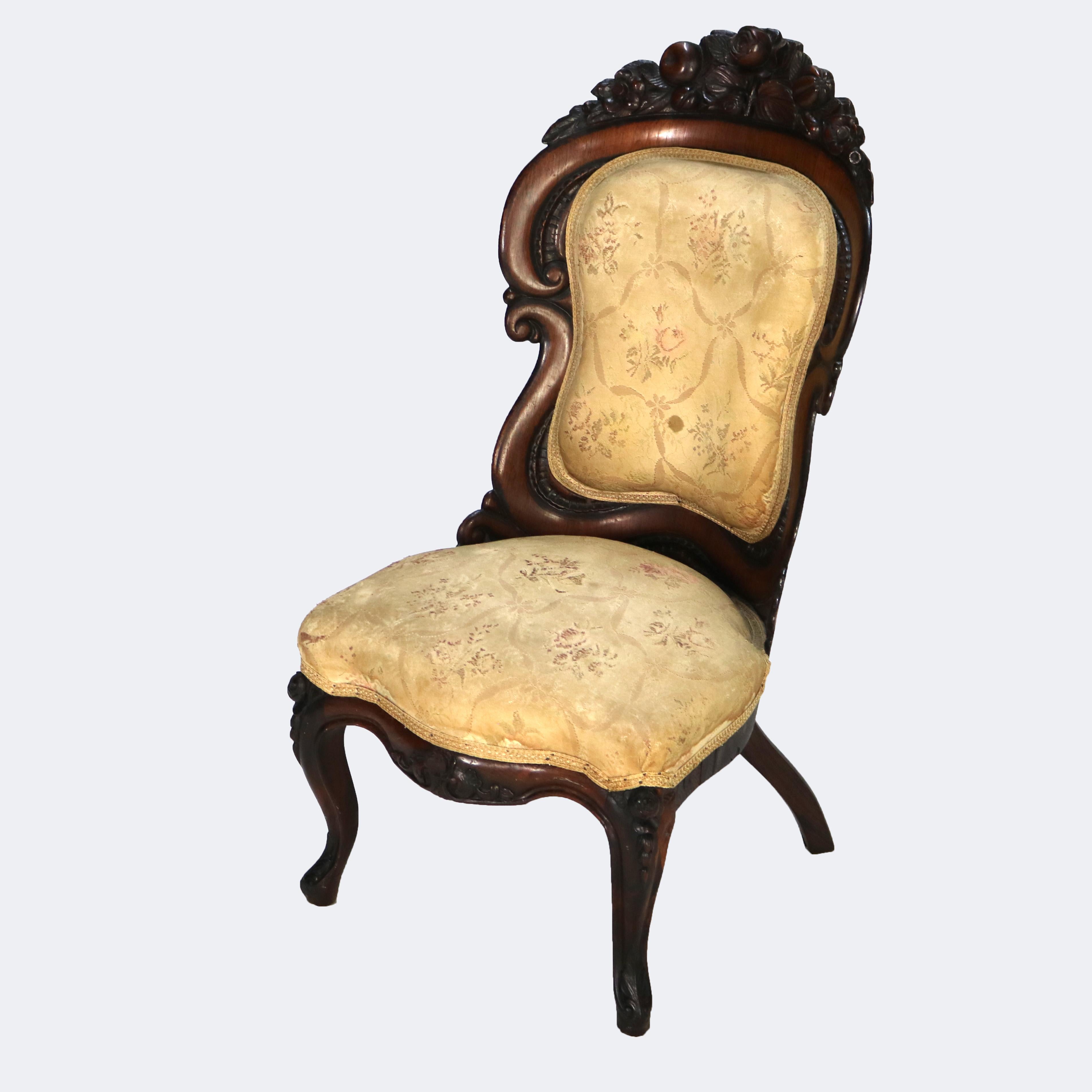 19th Century Antique JH Belter Victorian Rocco Carved Rosewood Slipper Chair c1870 For Sale