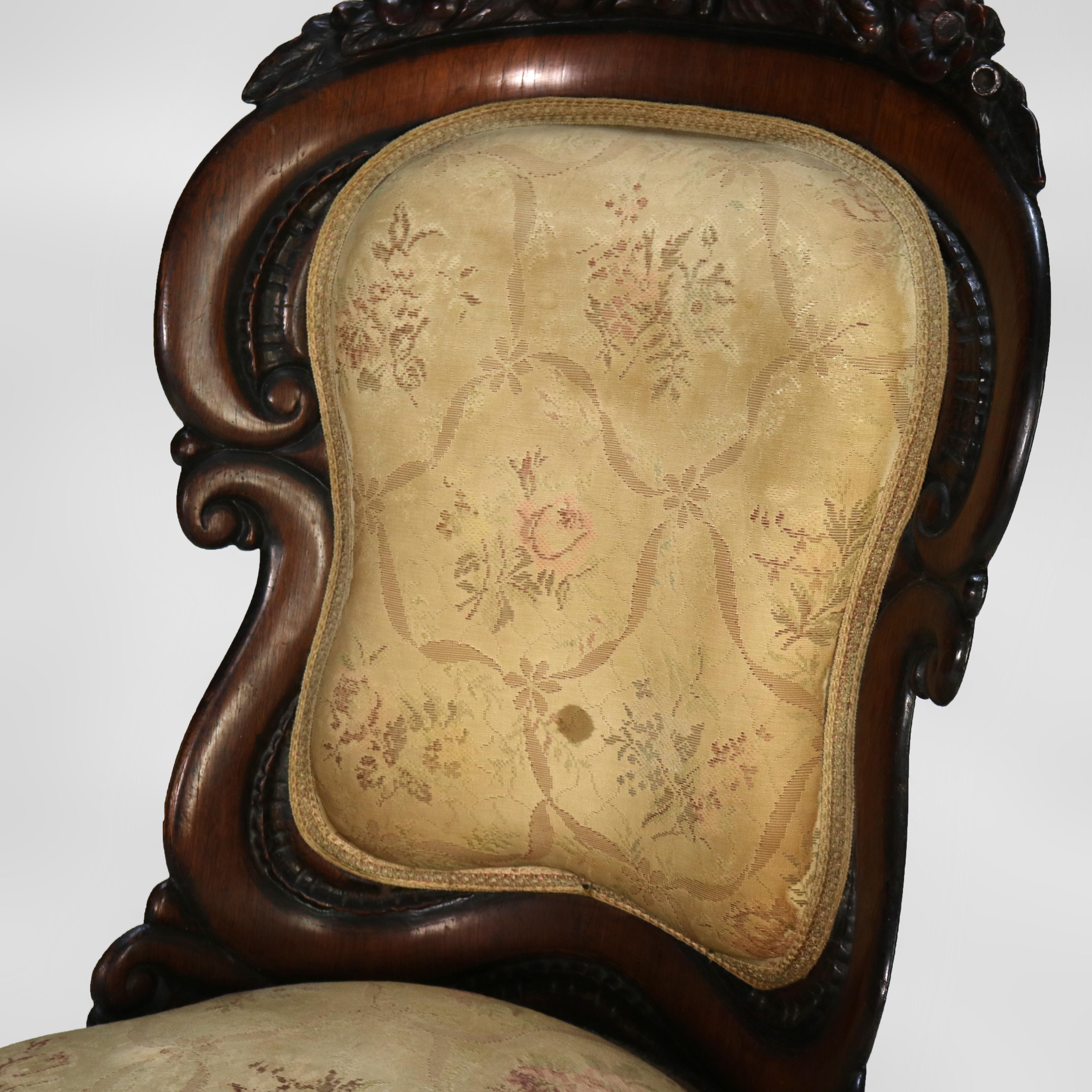 Upholstery Antique JH Belter Victorian Rocco Carved Rosewood Slipper Chair c1870 For Sale