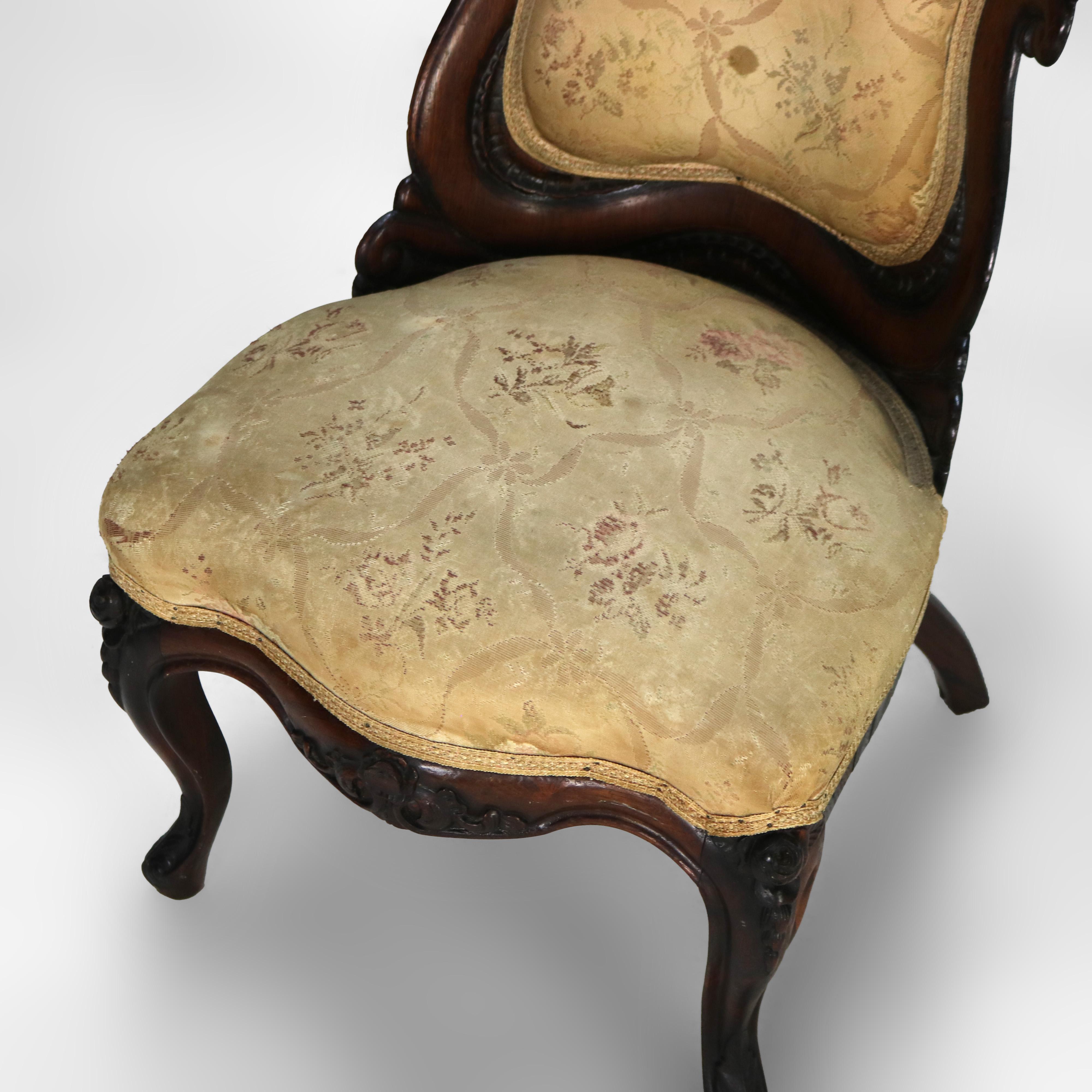 Antique JH Belter Victorian Rocco Carved Rosewood Slipper Chair c1870 For Sale 1