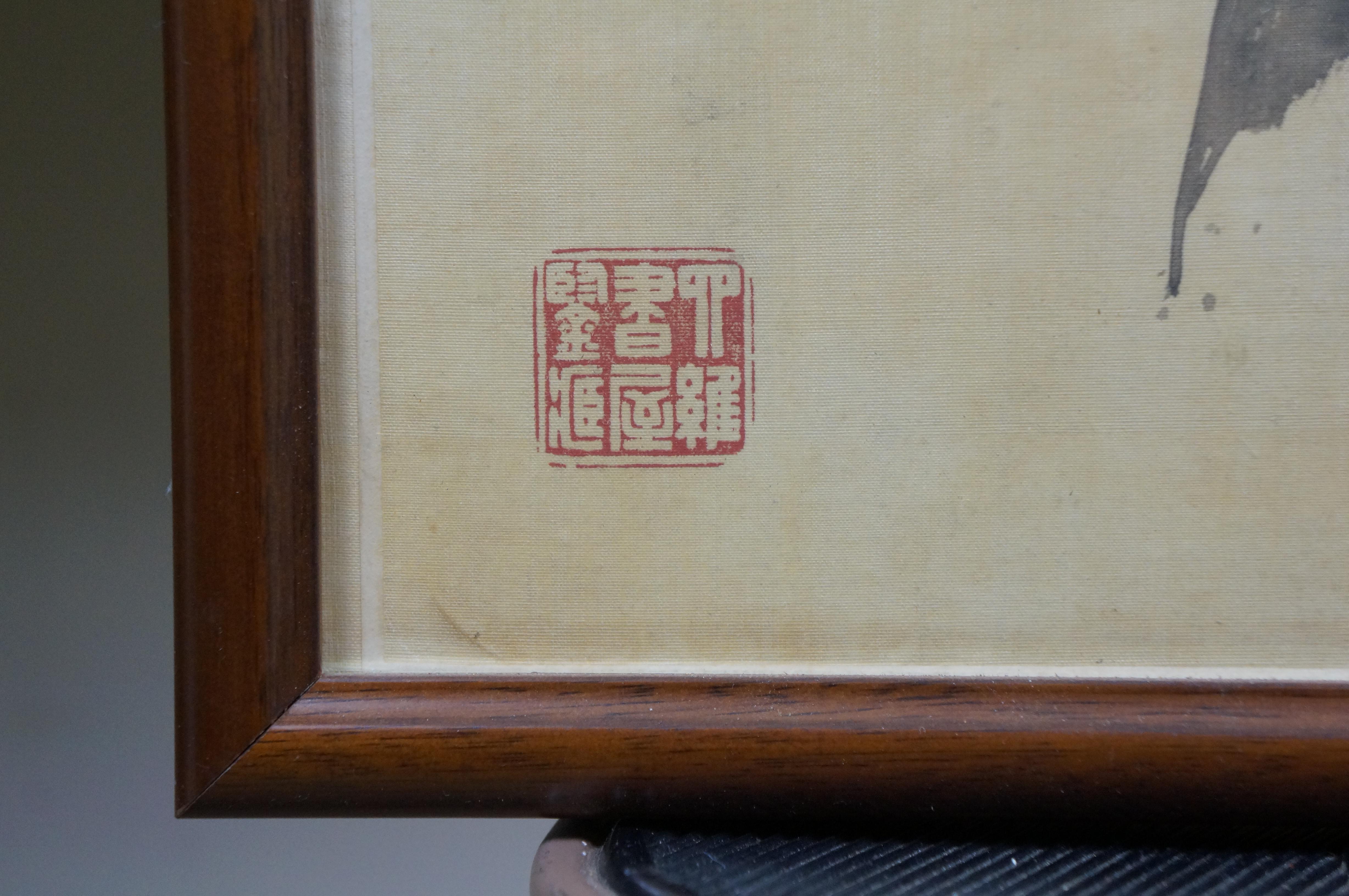 Antique Jiang Jun Chinese Peony Peach Blossom Watercolor on Silk Painting 44