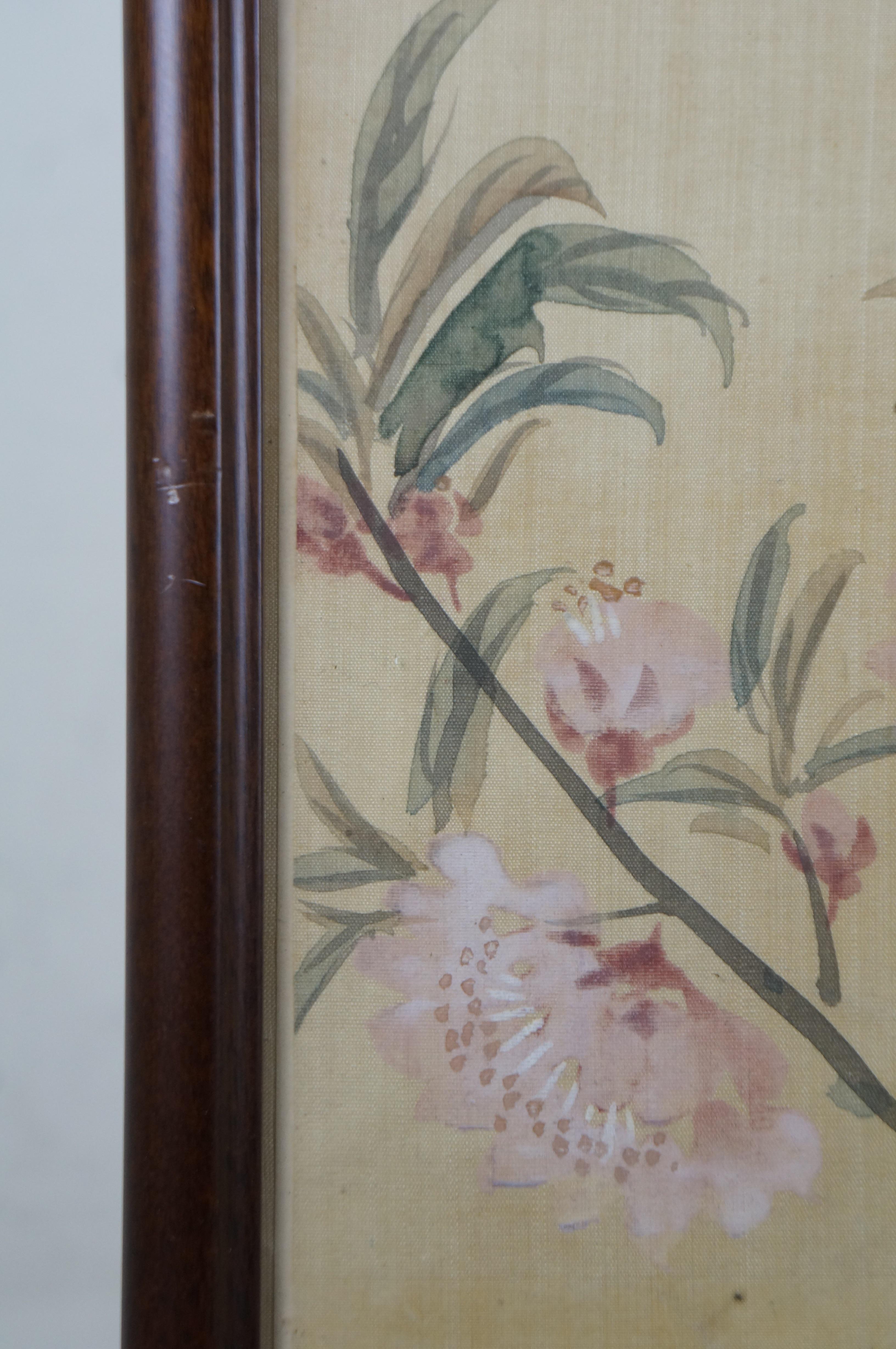 Antique Jiang Jun Chinese Peony Peach Blossom Watercolor on Silk Painting 44