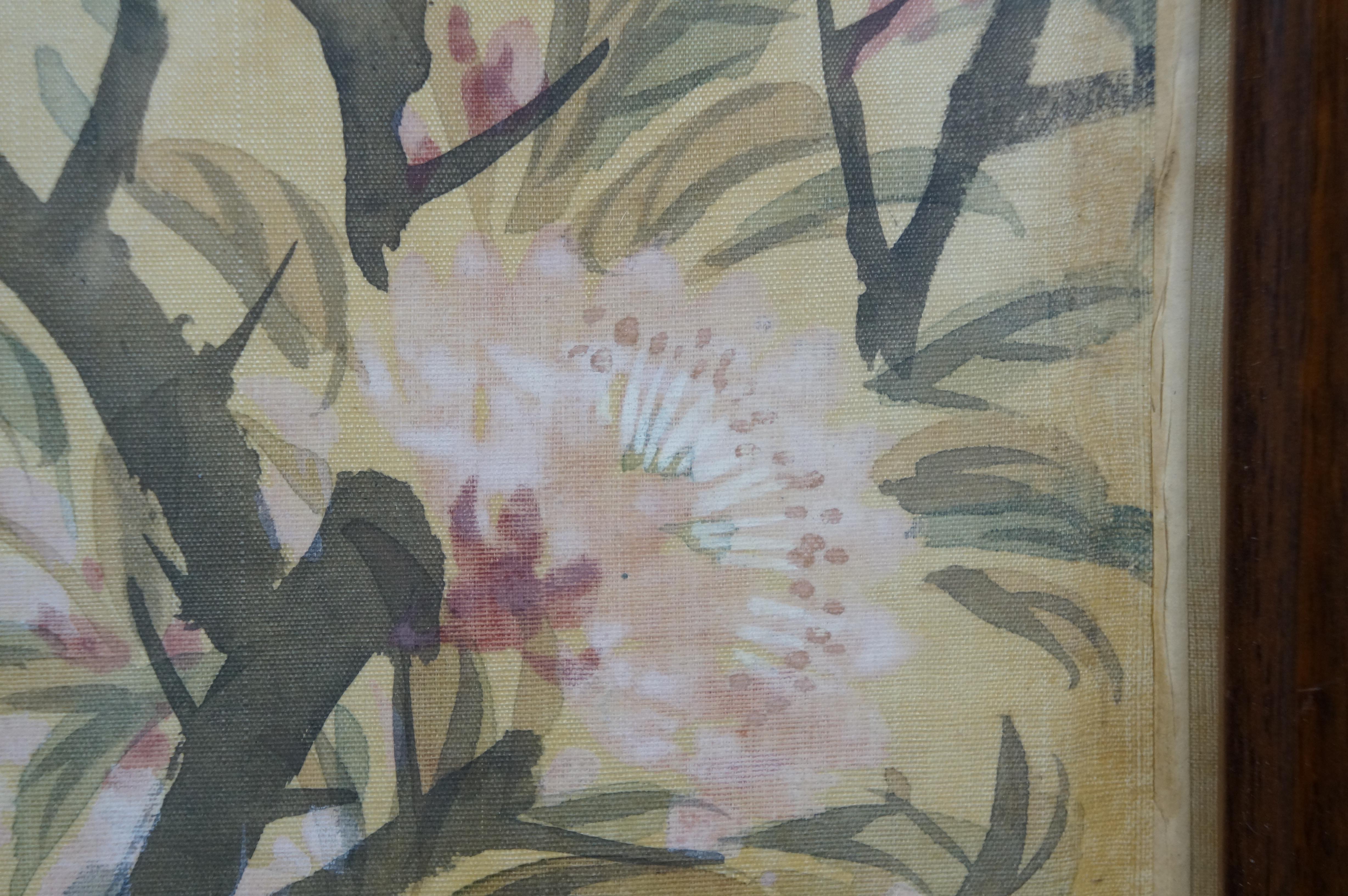 Antique Jiang Jun Chinese Peony Peach Blossom Watercolor on Silk Painting 44