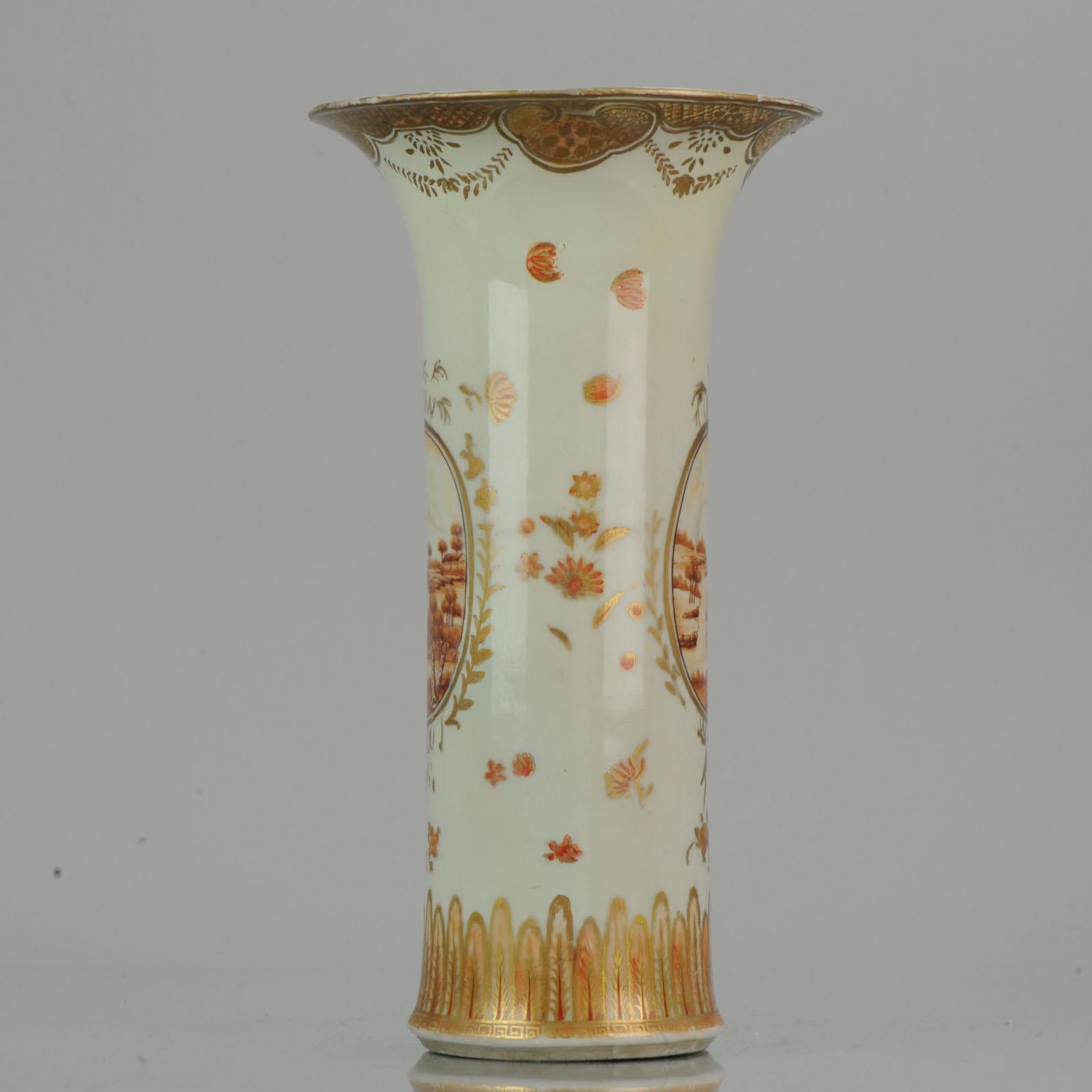 A rare, big size, and quality painting Export Vase, decoration in ocher and gilded 