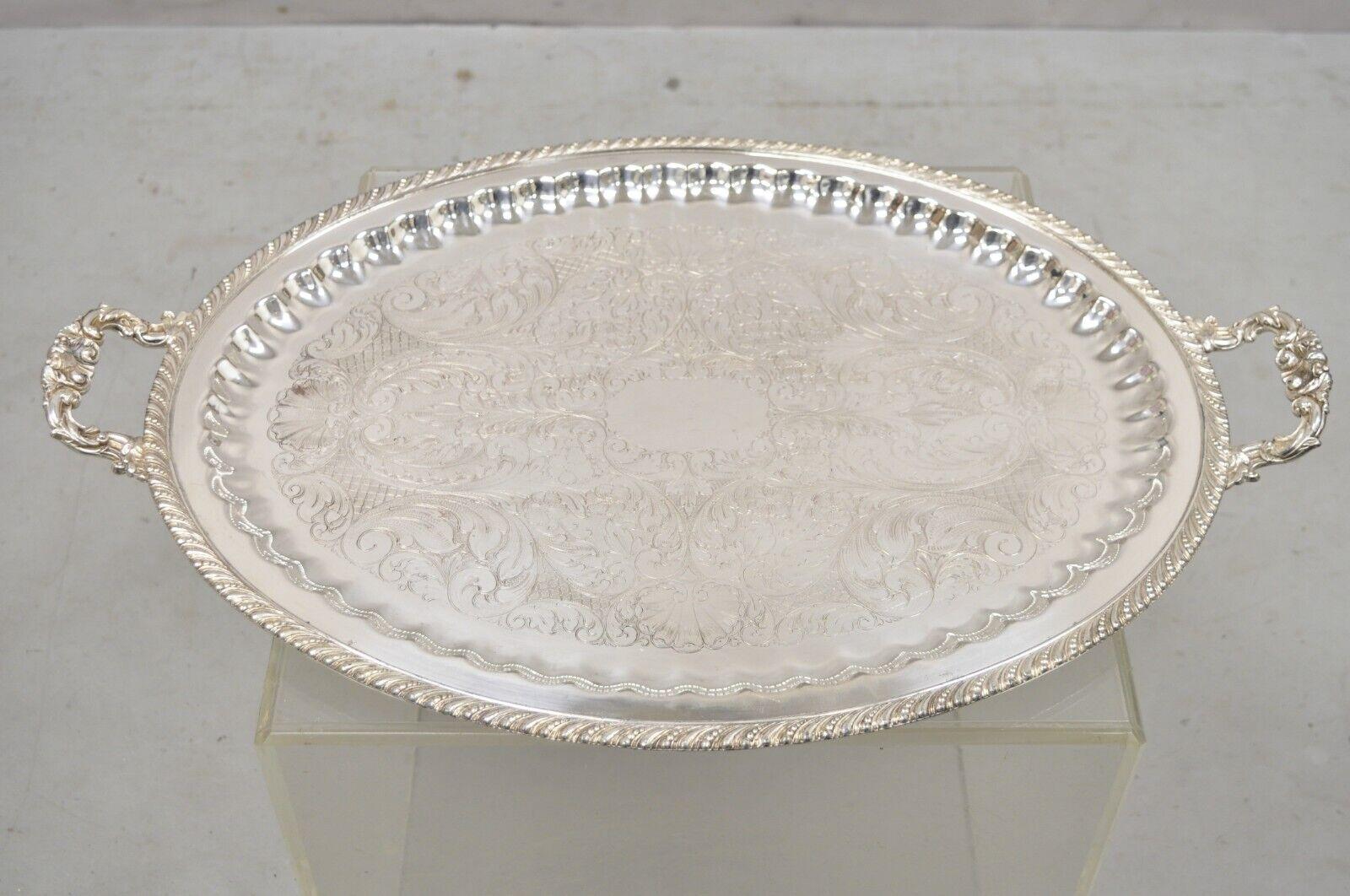 Hollywood Regency Antique JLS EPC Silver Plated Regency Style Ornate Oval Serving Platter Tray