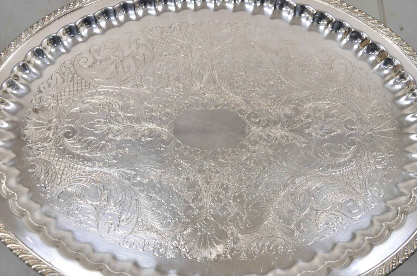 Antique JLS EPC Silver Plated Regency Style Ornate Oval Serving Platter Tray In Good Condition In Philadelphia, PA