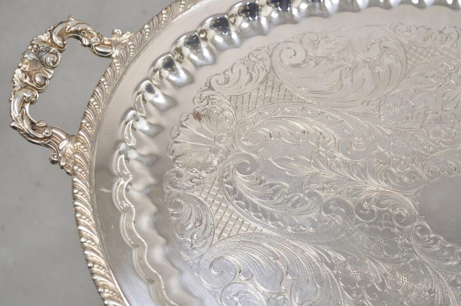 20th Century Antique JLS EPC Silver Plated Regency Style Ornate Oval Serving Platter Tray
