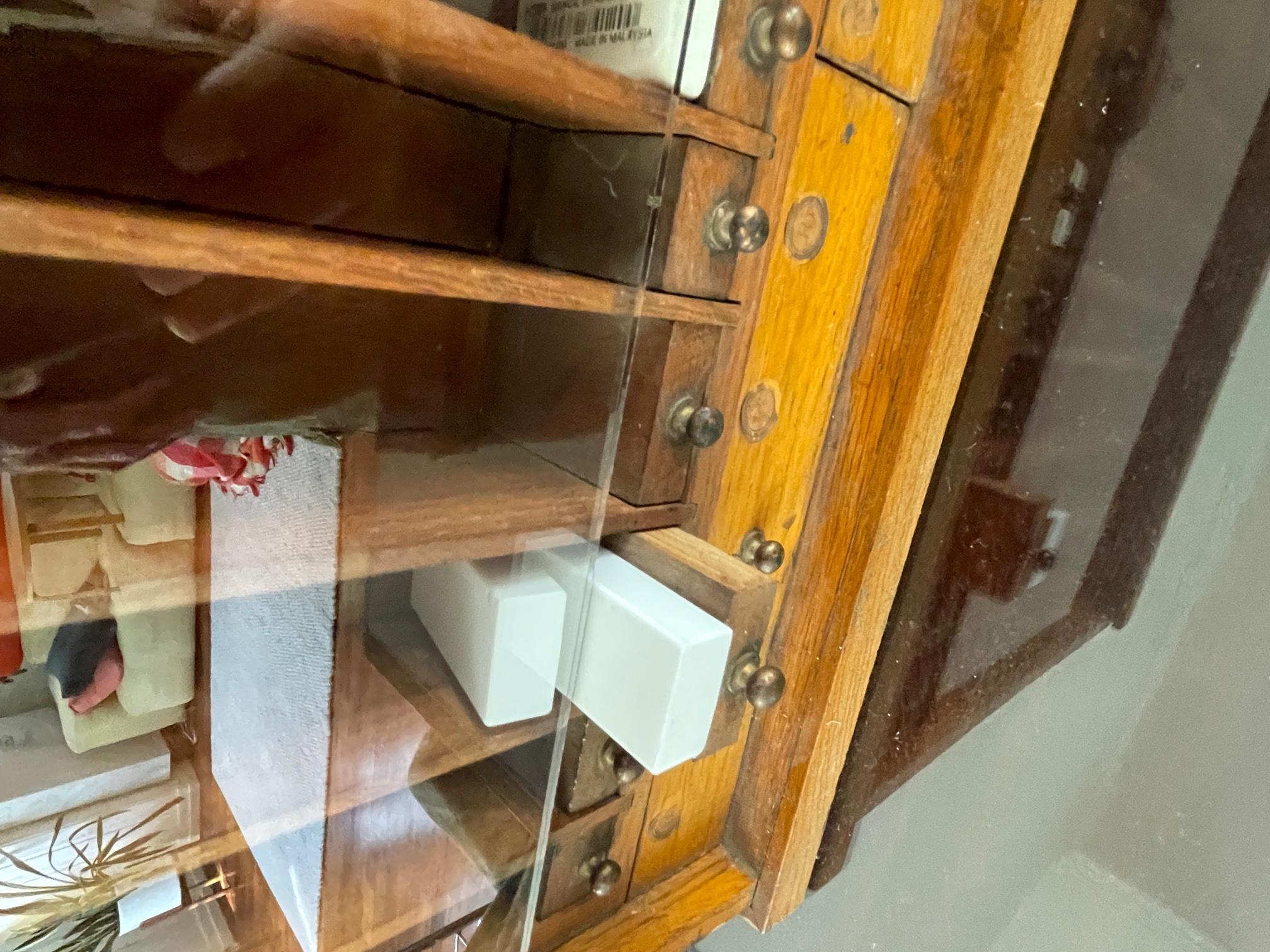 Glass Antique J.M. Paillard Cabinet, Antique French Gommes Aris Vending Display For Sale