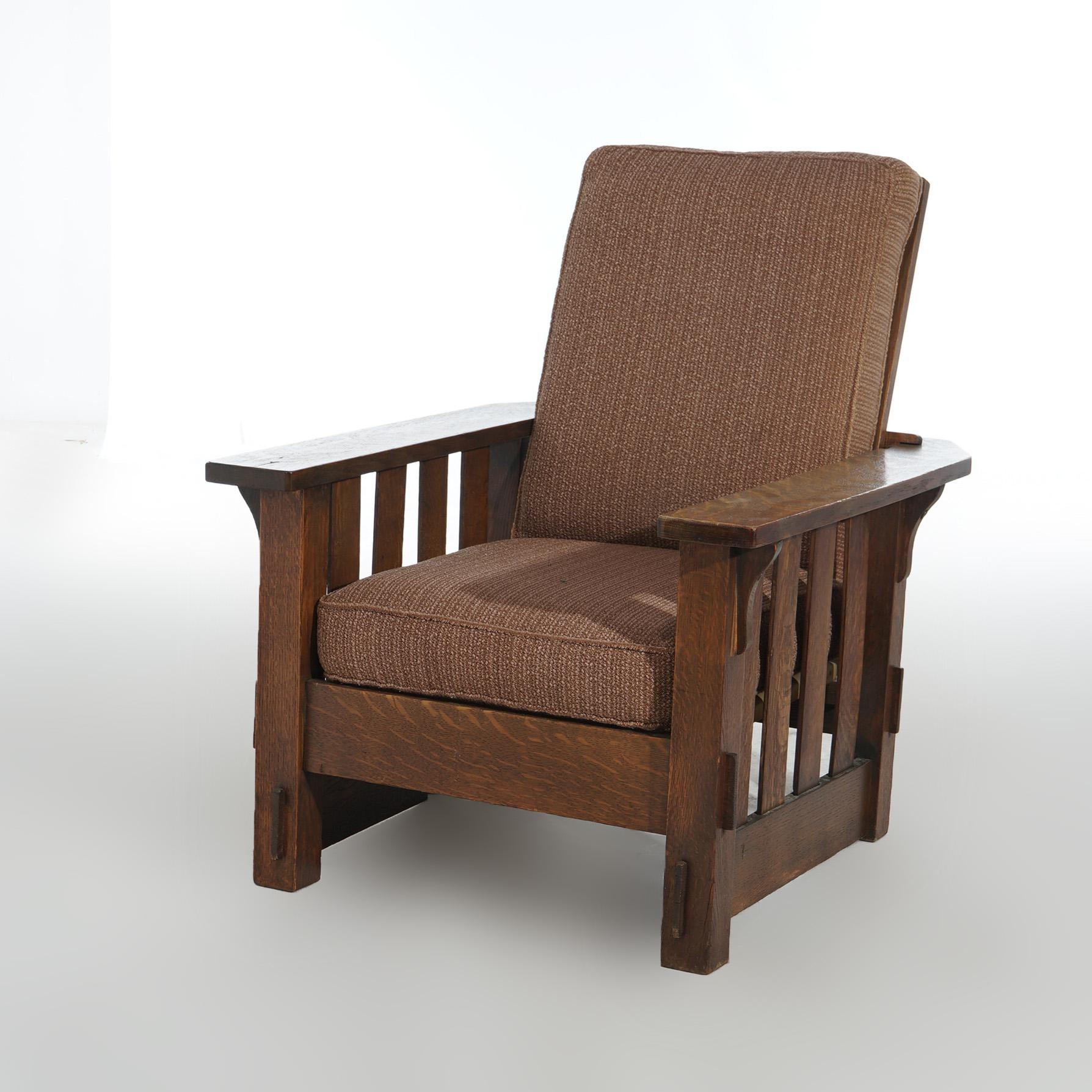 Antique JM Young School Arts & Crafts Mission Oak Slat Side Morris  Chair

Measures - 39