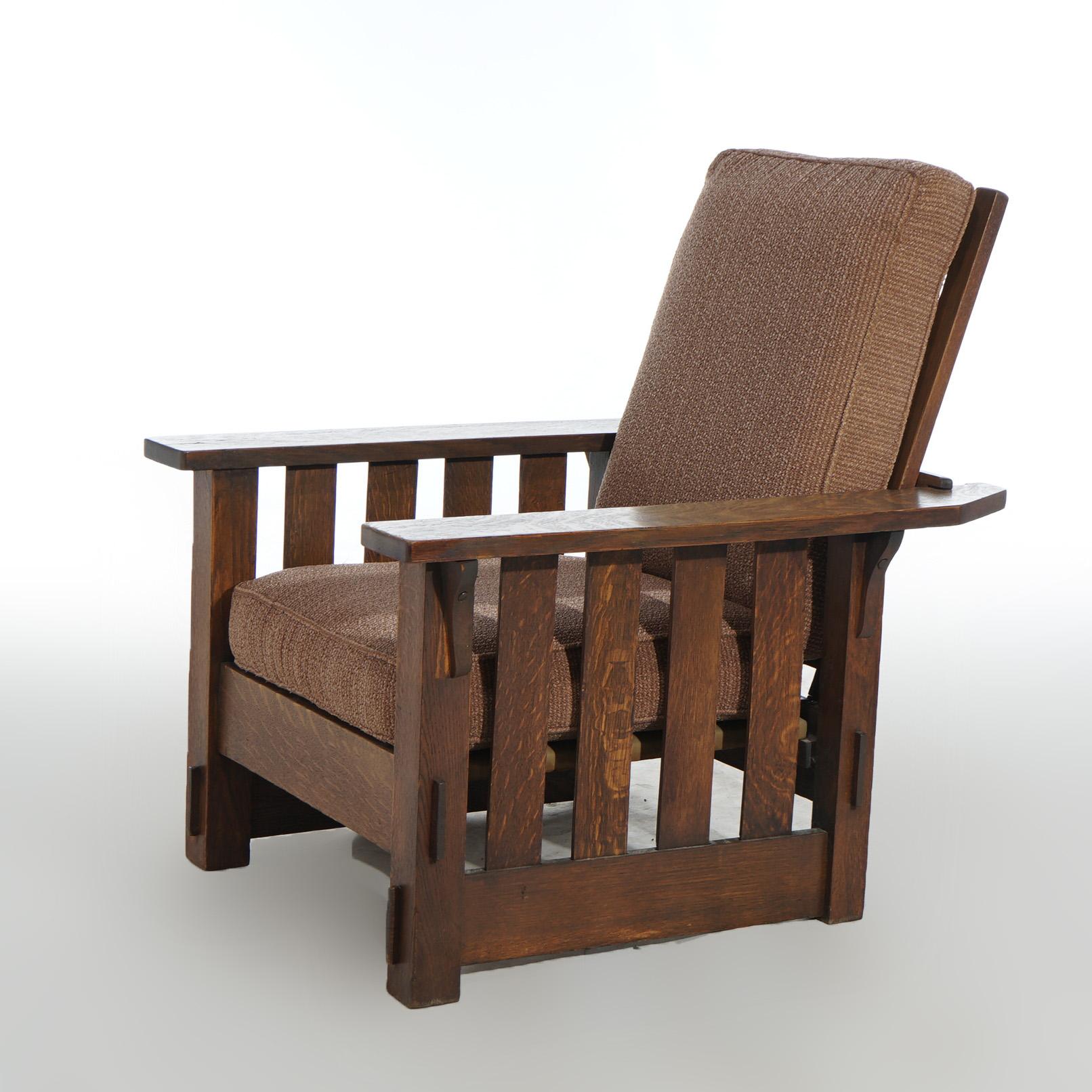 Arts and Crafts Antique JM Young School Arts & Crafts Mission Oak Slat Side Morris  Chair