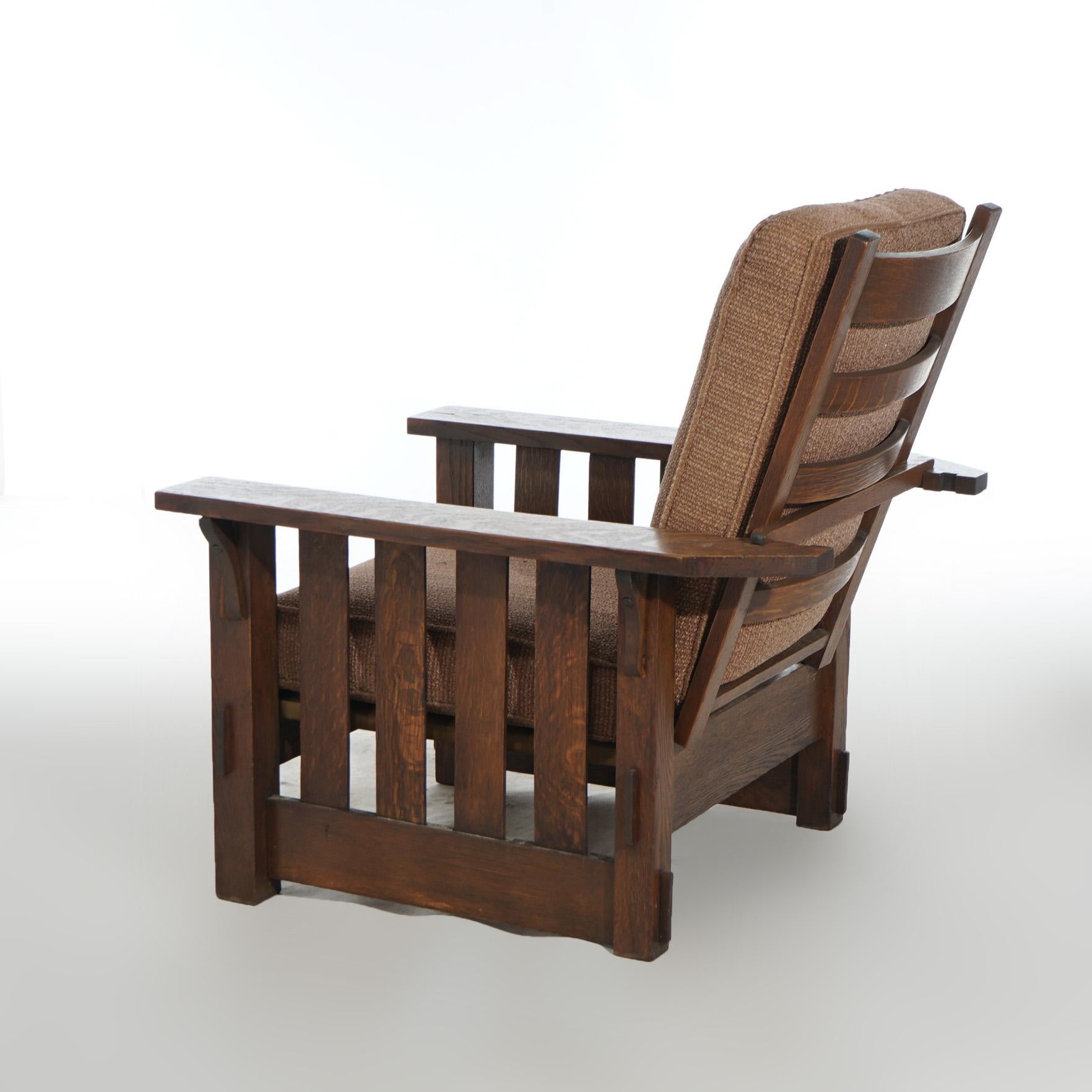 Antique JM Young School Arts & Crafts Mission Oak Slat Side Morris  Chair In Good Condition In Big Flats, NY