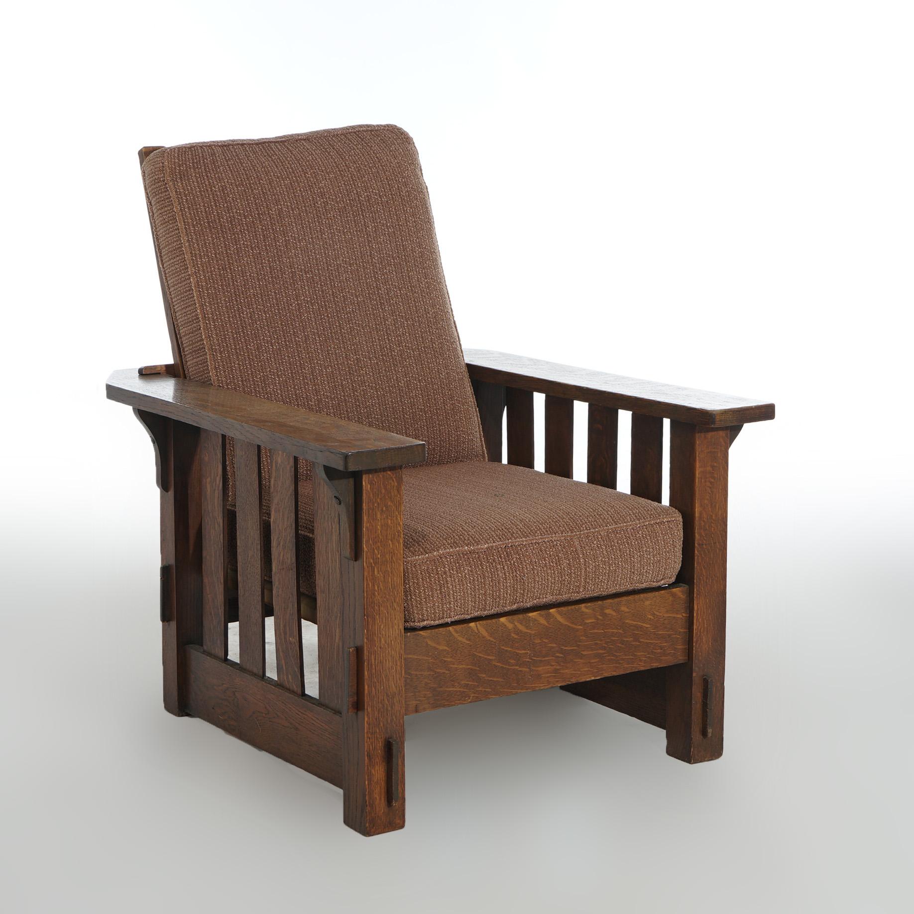 Upholstery Antique JM Young School Arts & Crafts Mission Oak Slat Side Morris  Chair